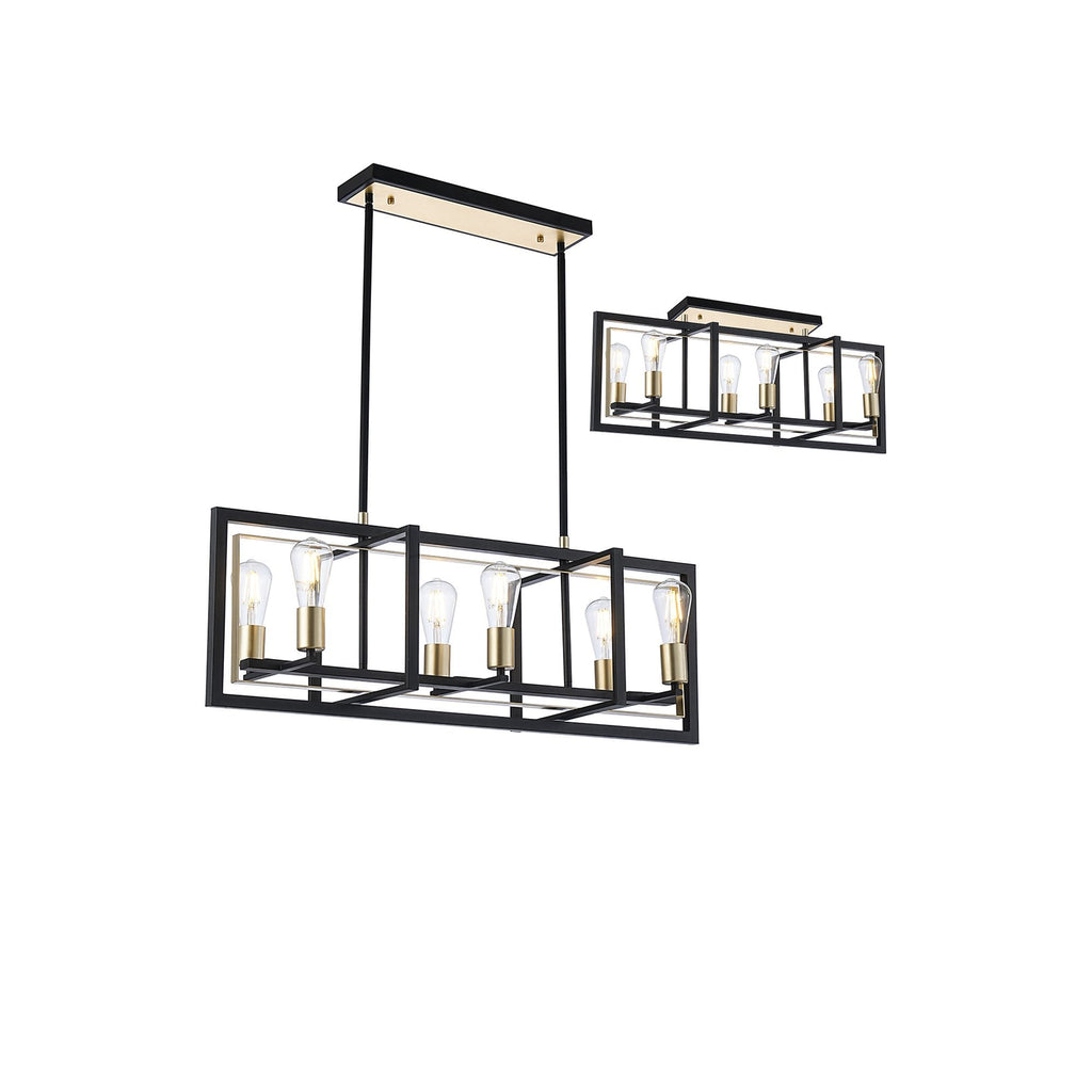 NL85839 Ebbole 6 Light Pendant Satin Black Champagne Gold