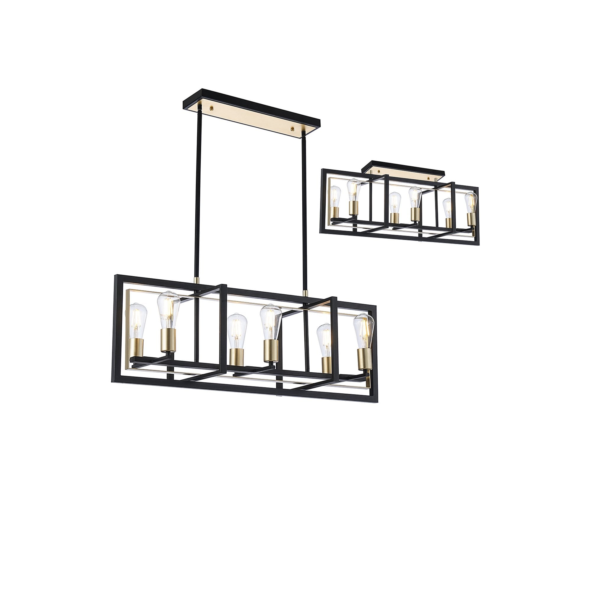 NL85839 Ebbole 6 Light Pendant Satin Black Champagne Gold