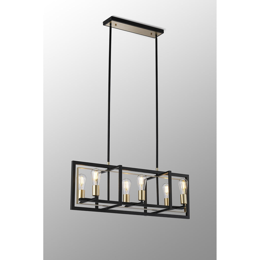 NL85839 Ebbole 6 Light Pendant Satin Black Champagne Gold