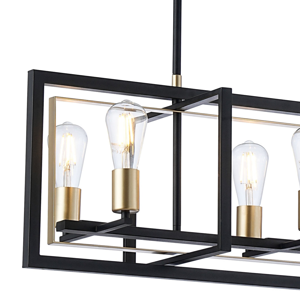 NL85839 Ebbole 6 Light Pendant Satin Black Champagne Gold