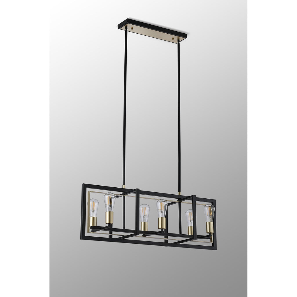 NL85839 Ebbole 6 Light Pendant Satin Black Champagne Gold