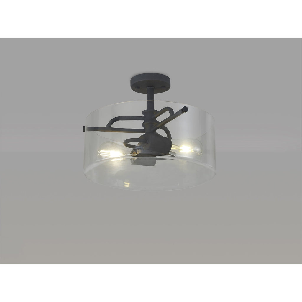 NL88049 Gabrel 2 Light Ceiling Light Anthracite Clear