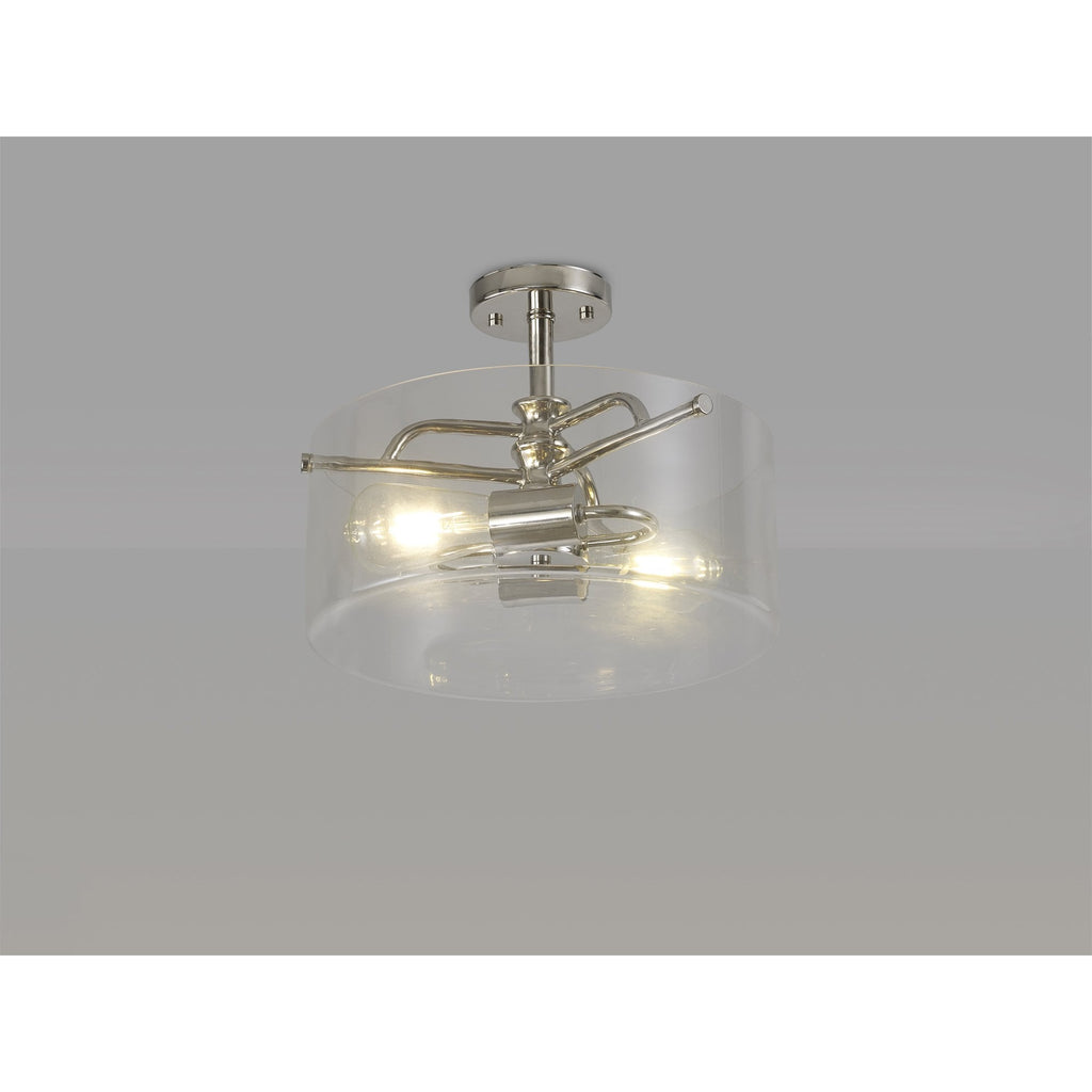 NL88069 Gabrel 2 Light Ceiling Light Polished Nickel Clear