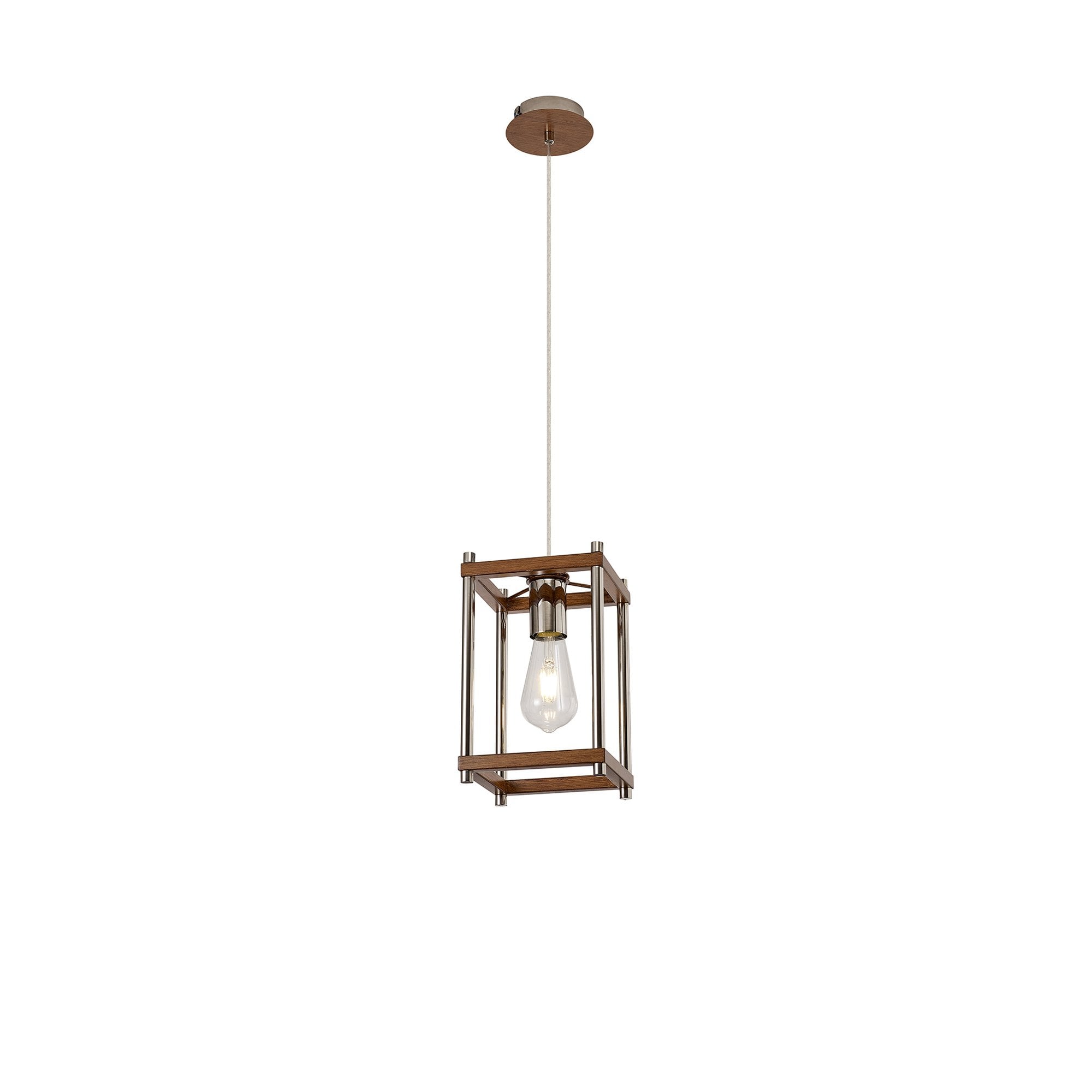 NL92549 Icart 1 Light Pendant Walnut Polished Nickel