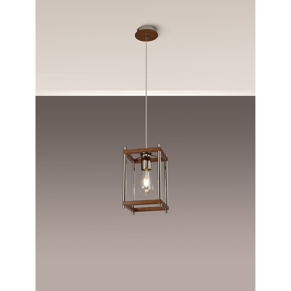 NL92549 Icart 1 Light Pendant Walnut Polished Nickel