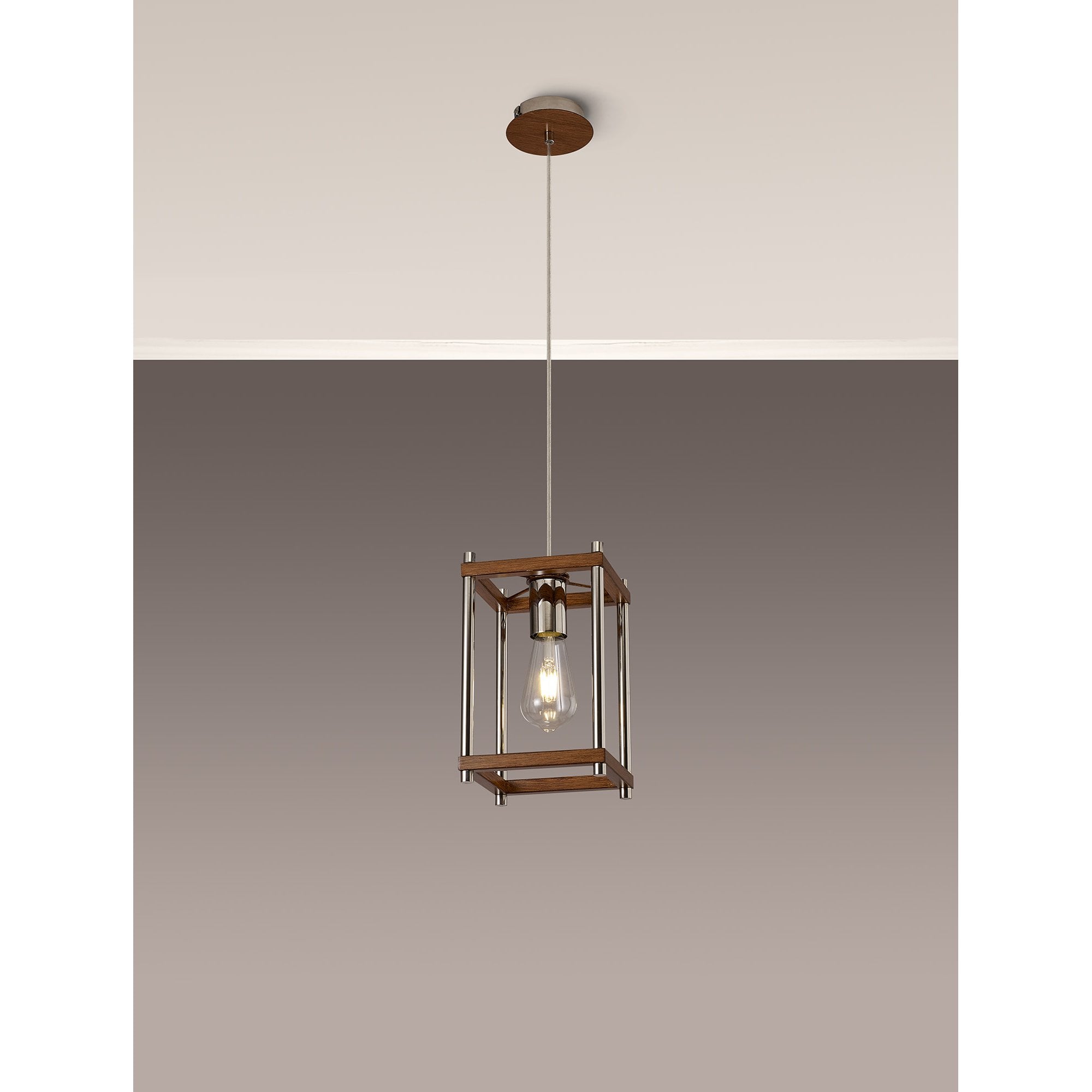 NL92549 Icart 1 Light Pendant Walnut Polished Nickel