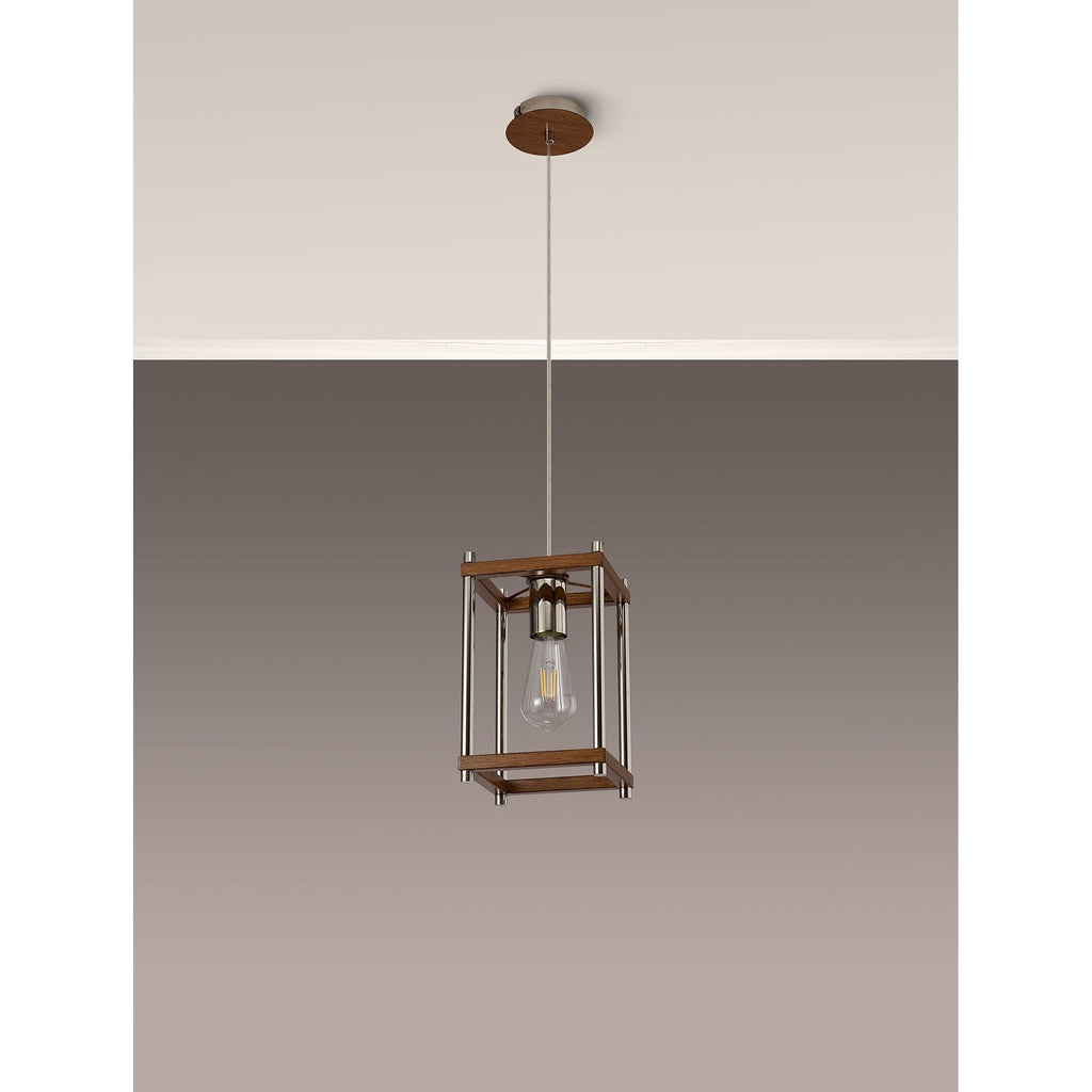 NL92549 Icart 1 Light Pendant Walnut Polished Nickel