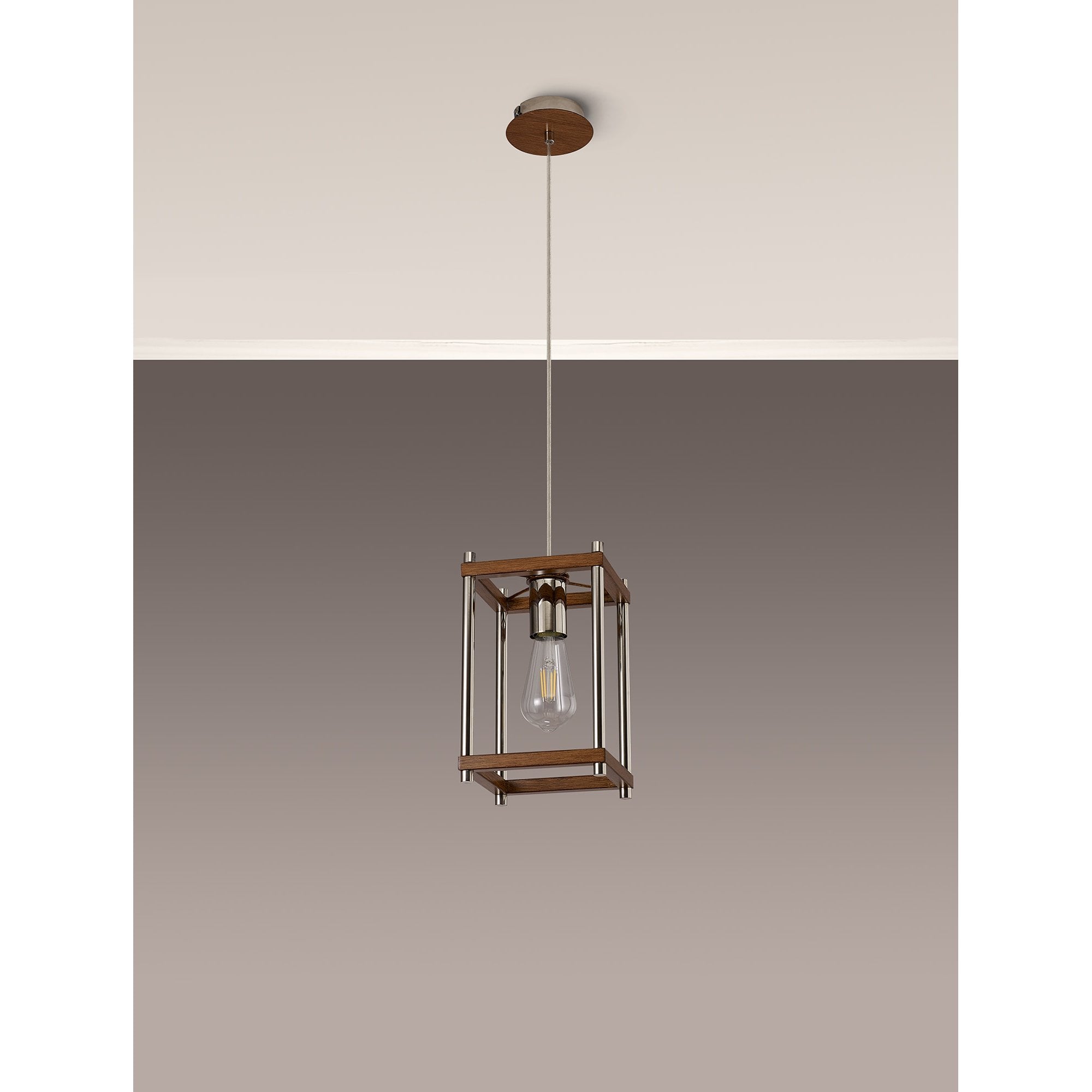 NL92549 Icart 1 Light Pendant Walnut Polished Nickel