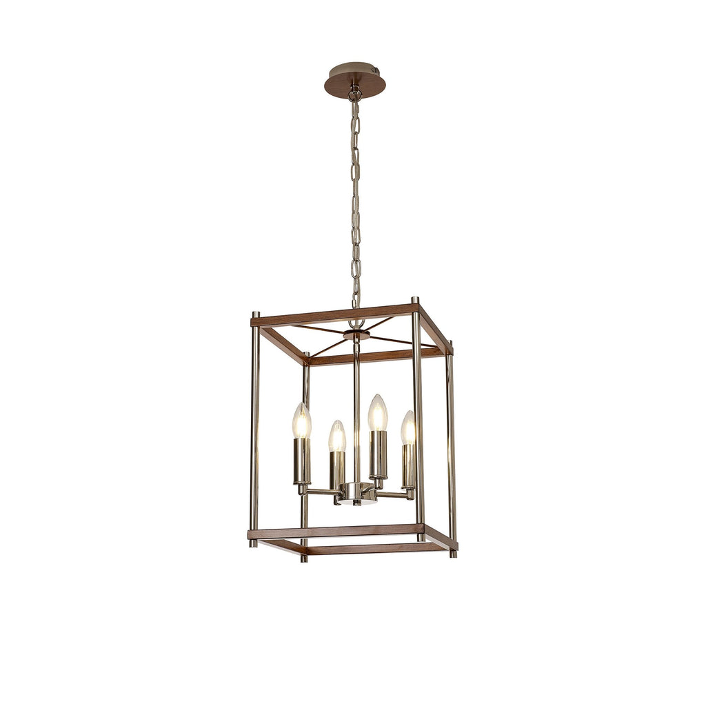 NL92559 Icart 4 Light Pendant Walnut Polished Nickel