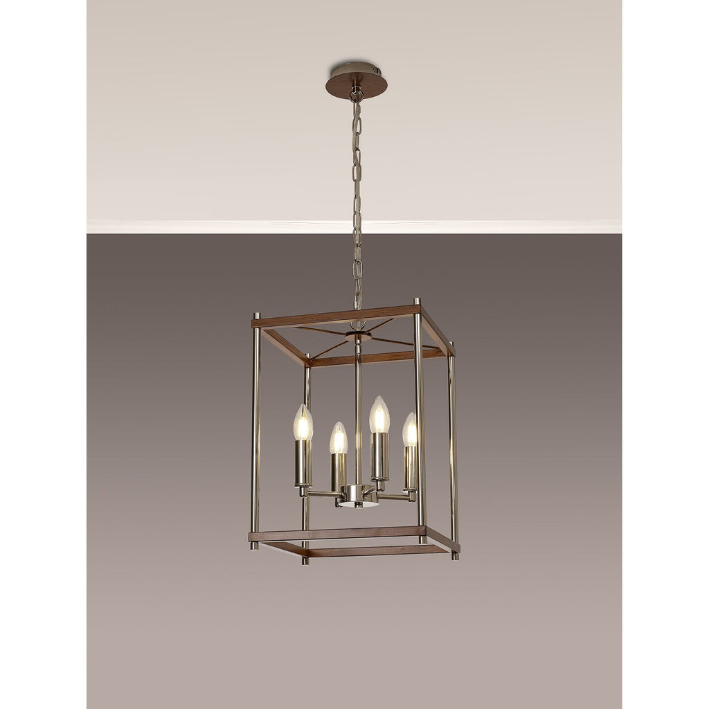 NL92559 Icart 4 Light Pendant Walnut Polished Nickel