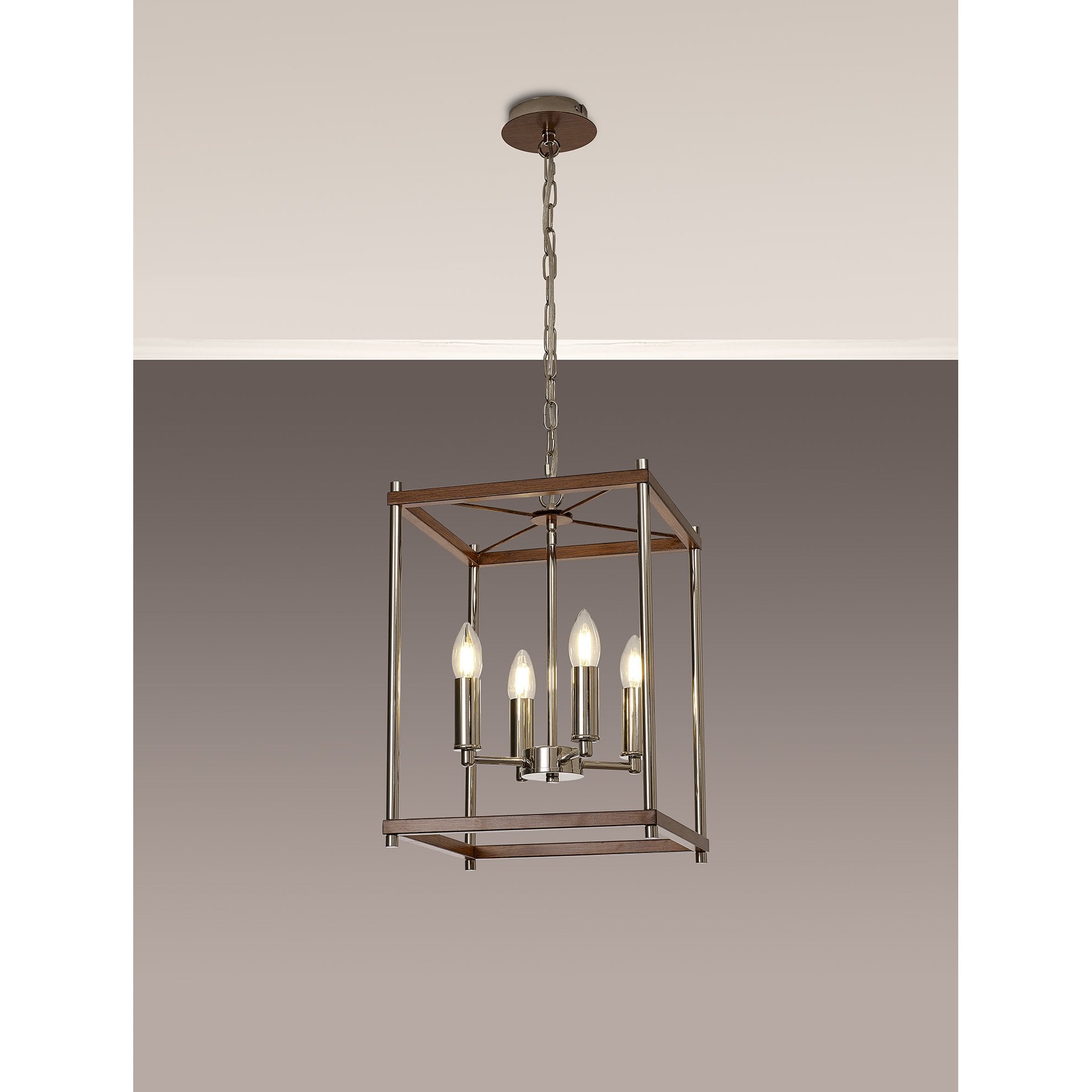 NL92559 Icart 4 Light Pendant Walnut Polished Nickel