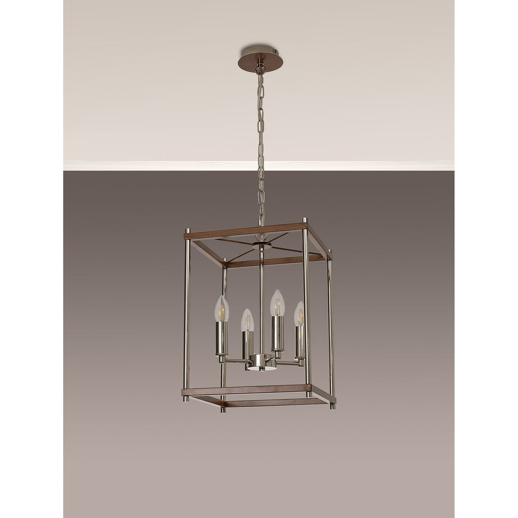 NL92559 Icart 4 Light Pendant Walnut Polished Nickel