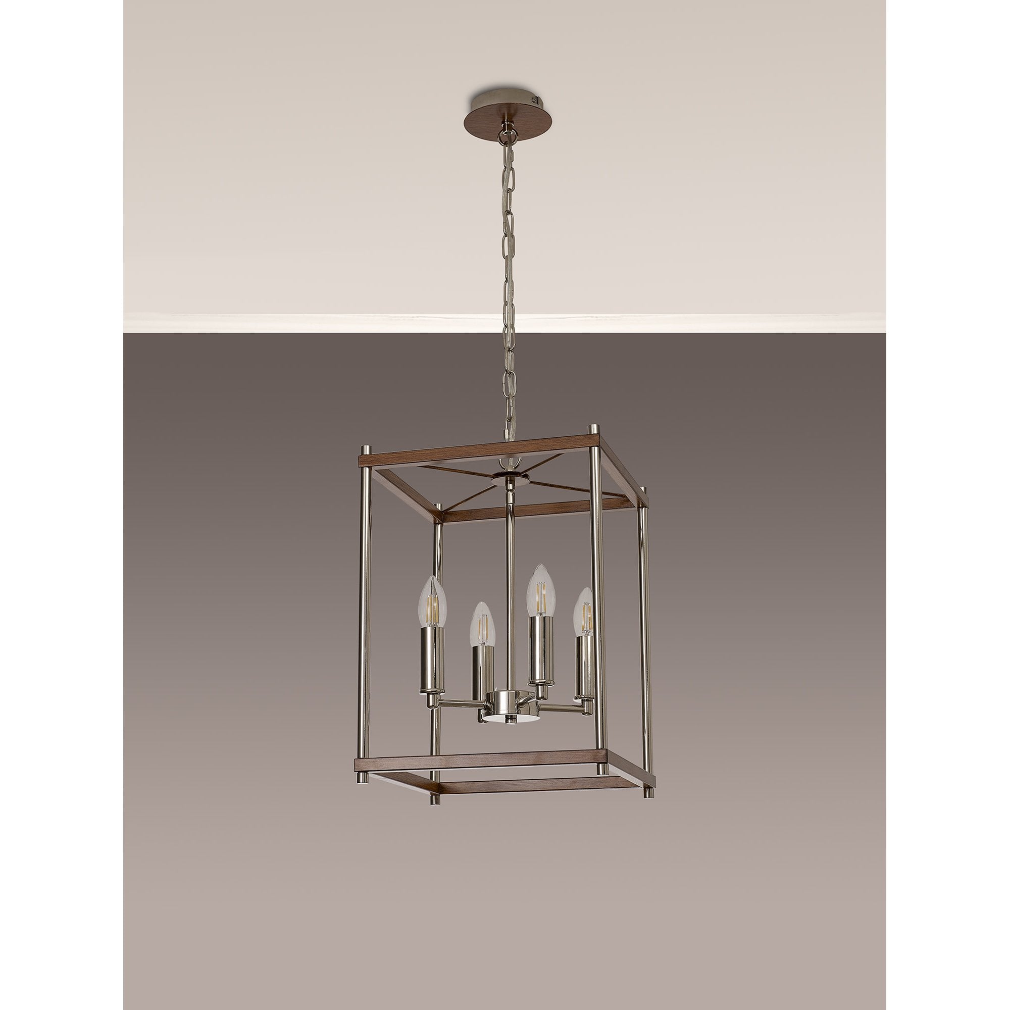 NL92559 Icart 4 Light Pendant Walnut Polished Nickel
