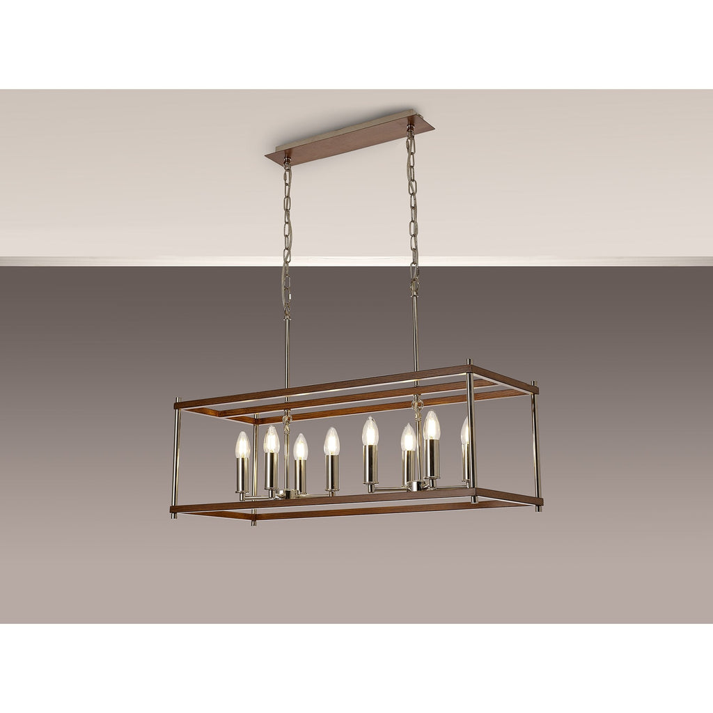 NL92569 Icart 8 Light Linear Pendant Walnut Polished Nickel