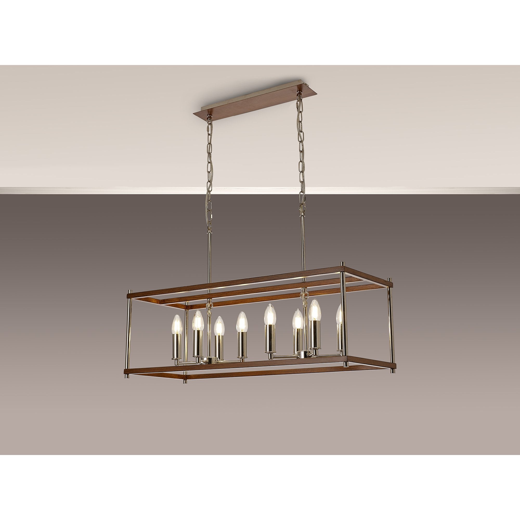 NL92569 Icart 8 Light Linear Pendant Walnut Polished Nickel