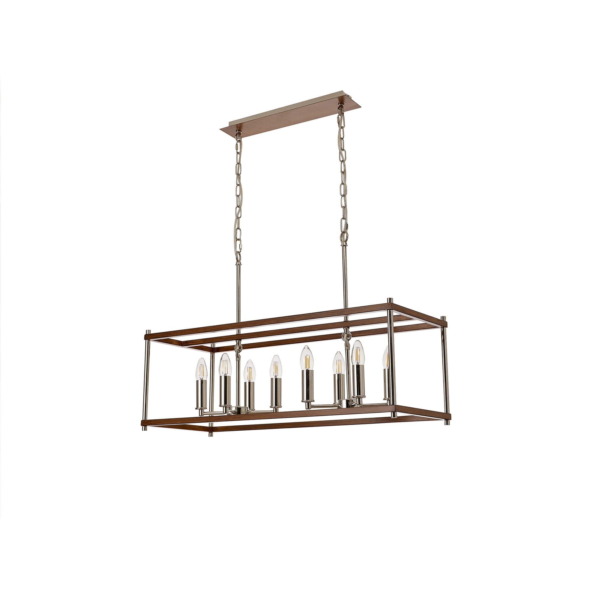 NL92569 Icart 8 Light Linear Pendant Walnut Polished Nickel