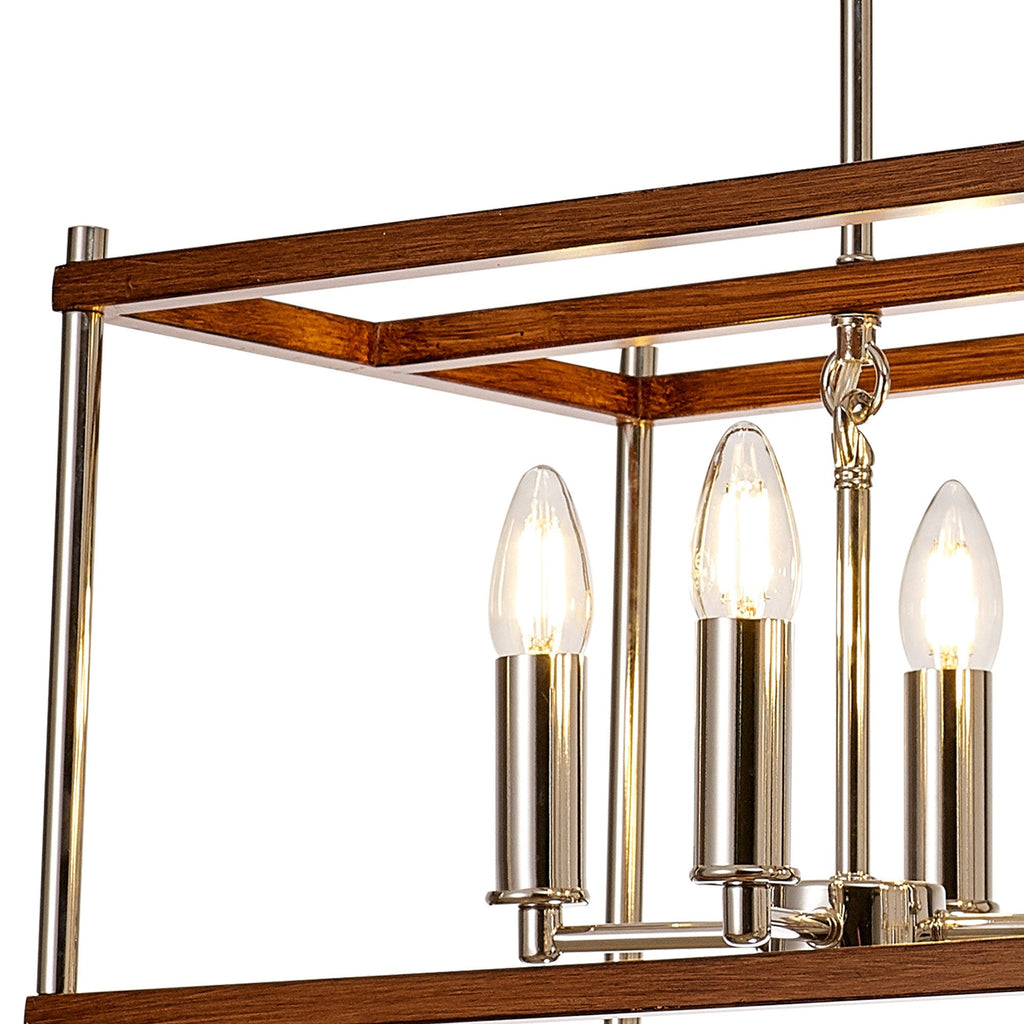 NL92569 Icart 8 Light Linear Pendant Walnut Polished Nickel