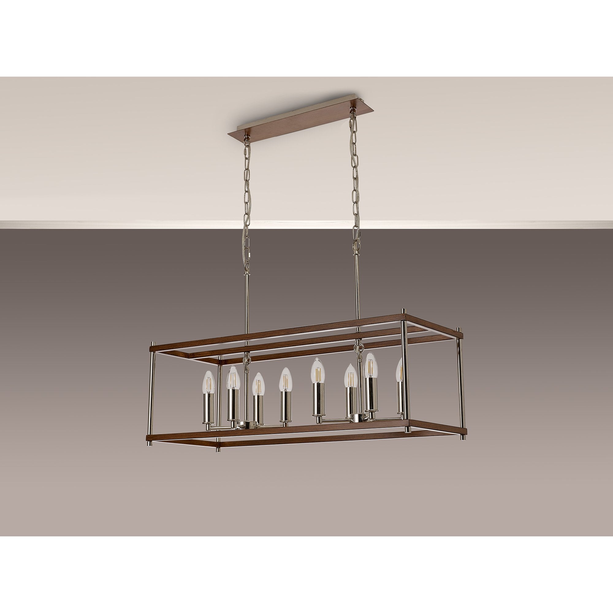 NL92569 Icart 8 Light Linear Pendant Walnut Polished Nickel