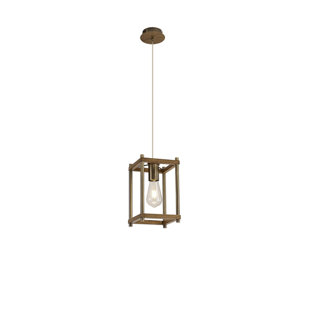 NL92579 Icart 1 Light Pendant Medium Oak Antique Brass
