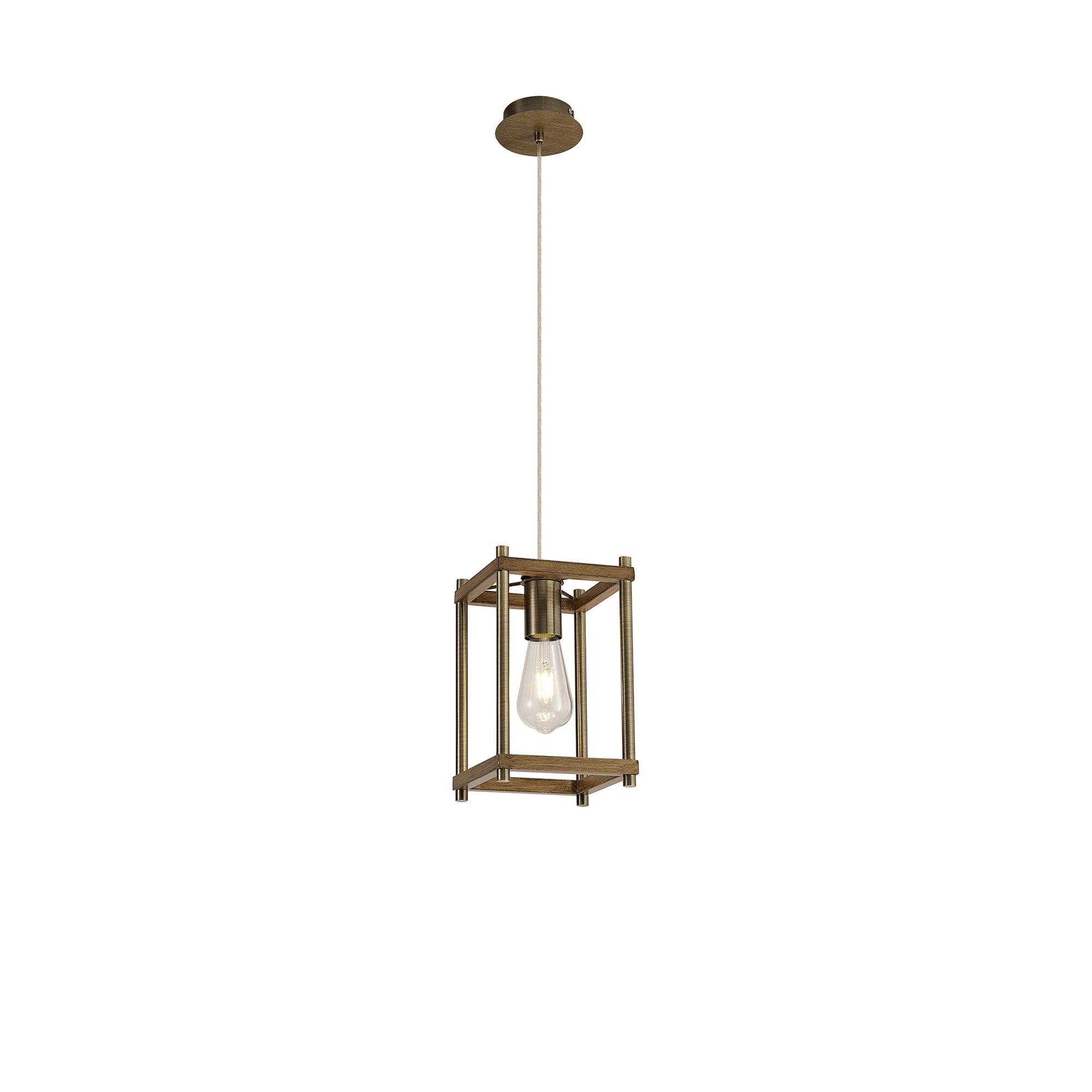 NL92579 Icart 1 Light Pendant Medium Oak Antique Brass
