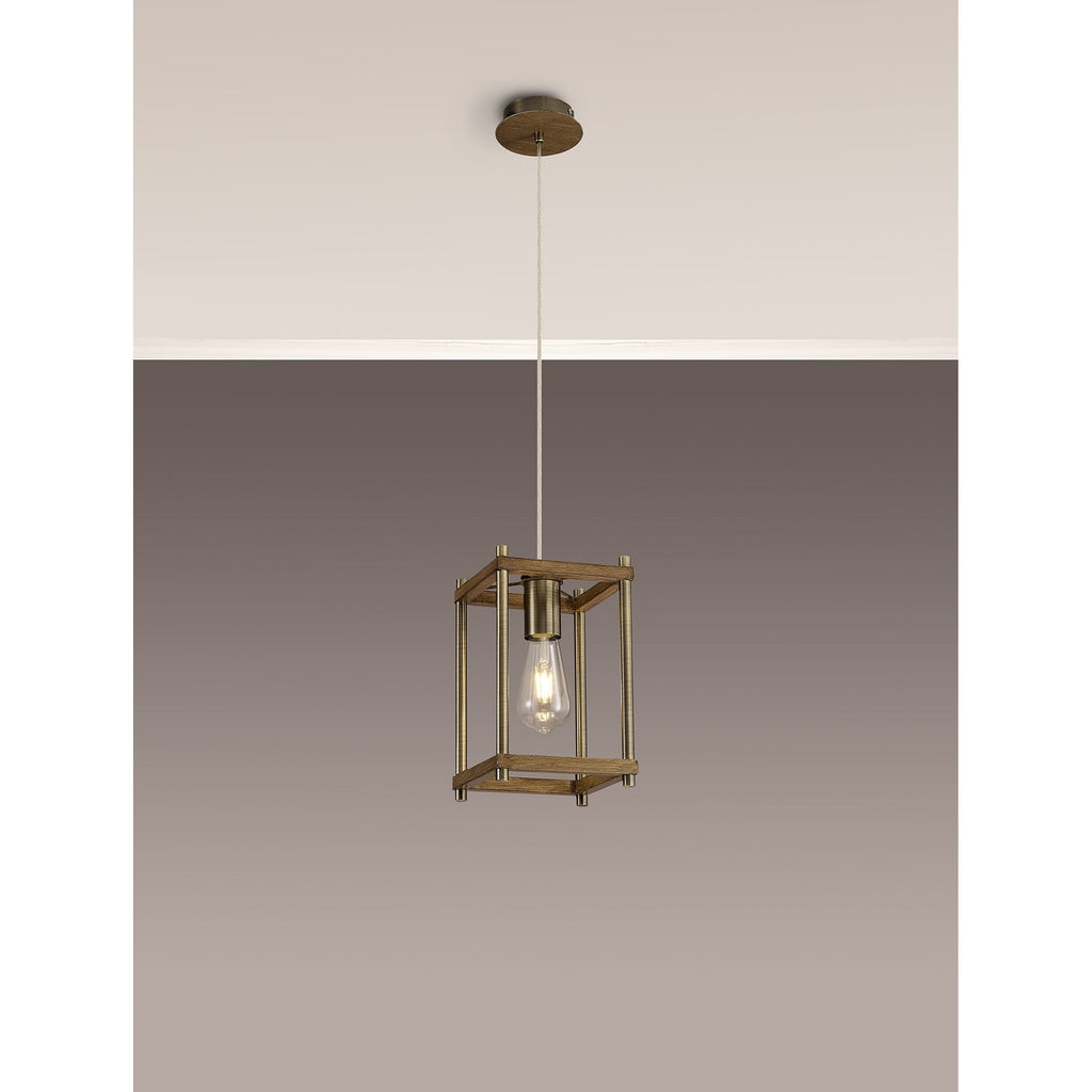 NL92579 Icart 1 Light Pendant Medium Oak Antique Brass