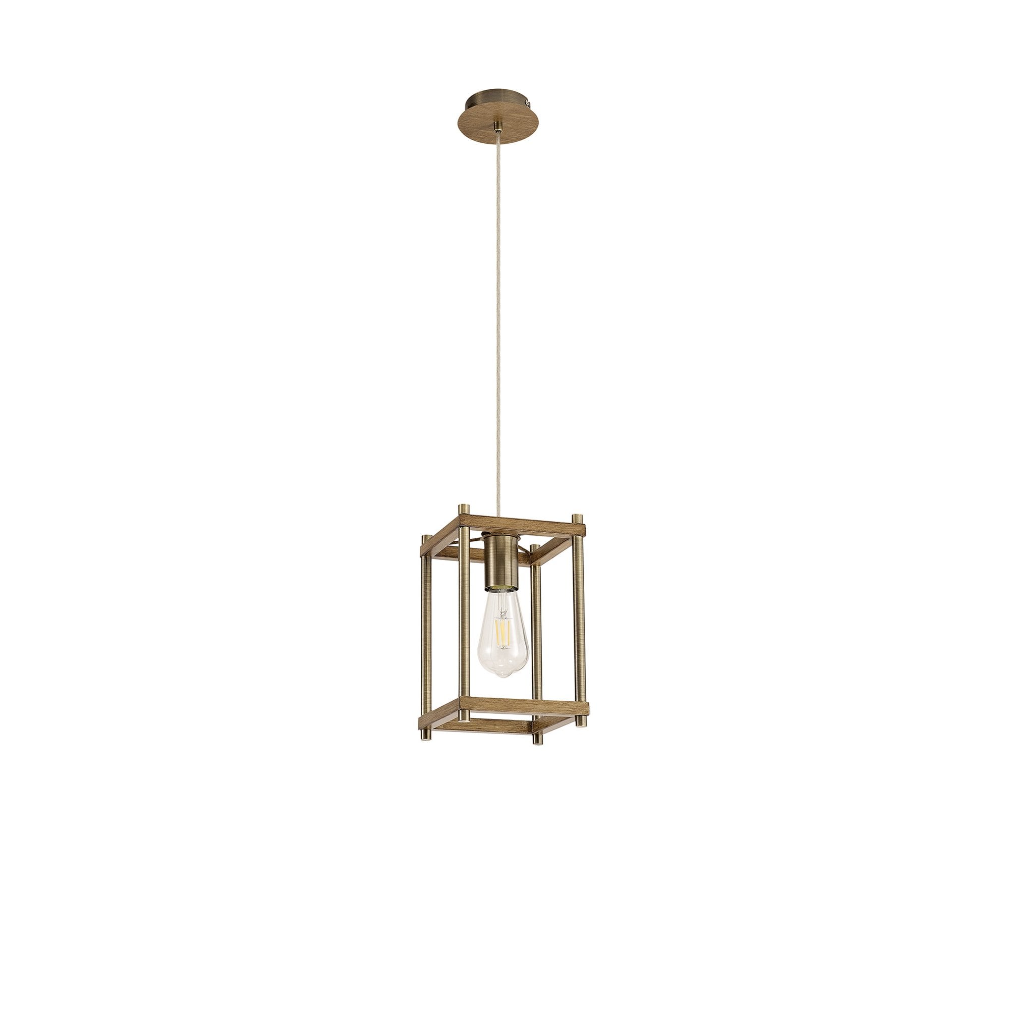 NL92579 Icart 1 Light Pendant Medium Oak Antique Brass
