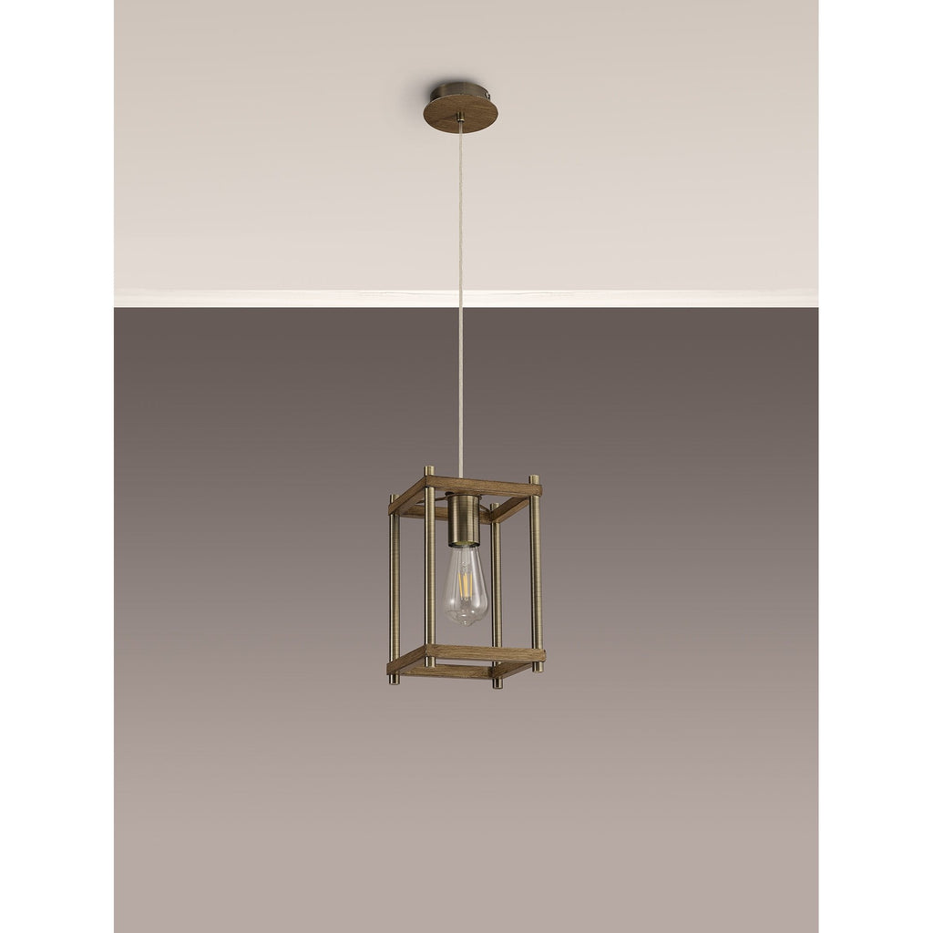 NL92579 Icart 1 Light Pendant Medium Oak Antique Brass