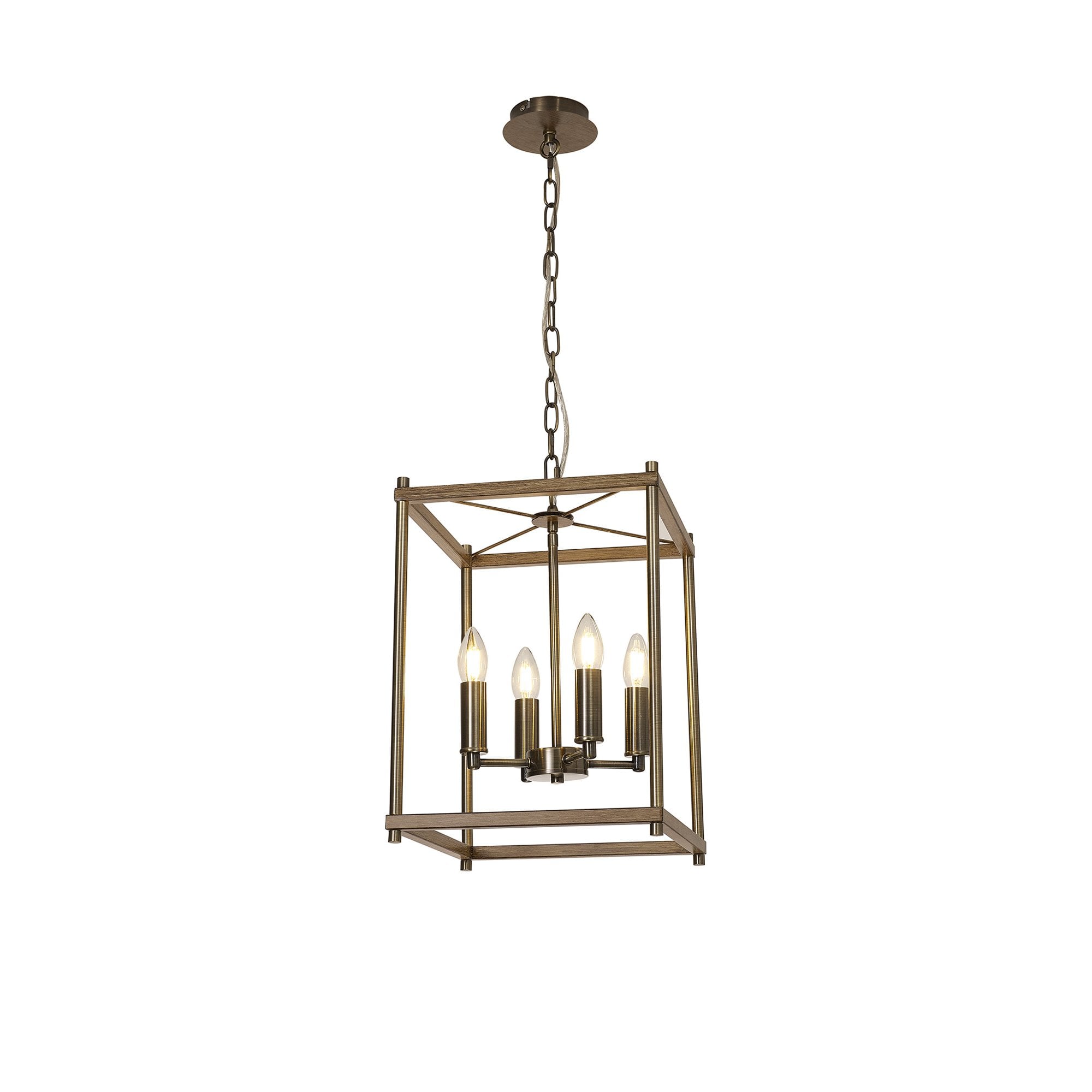 NL92589 Icart 4 Light Pendant Medium Oak Antique Brass