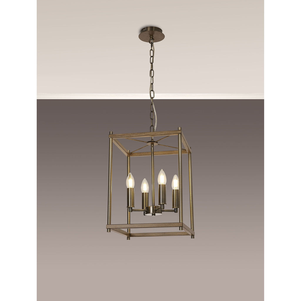 NL92589 Icart 4 Light Pendant Medium Oak Antique Brass