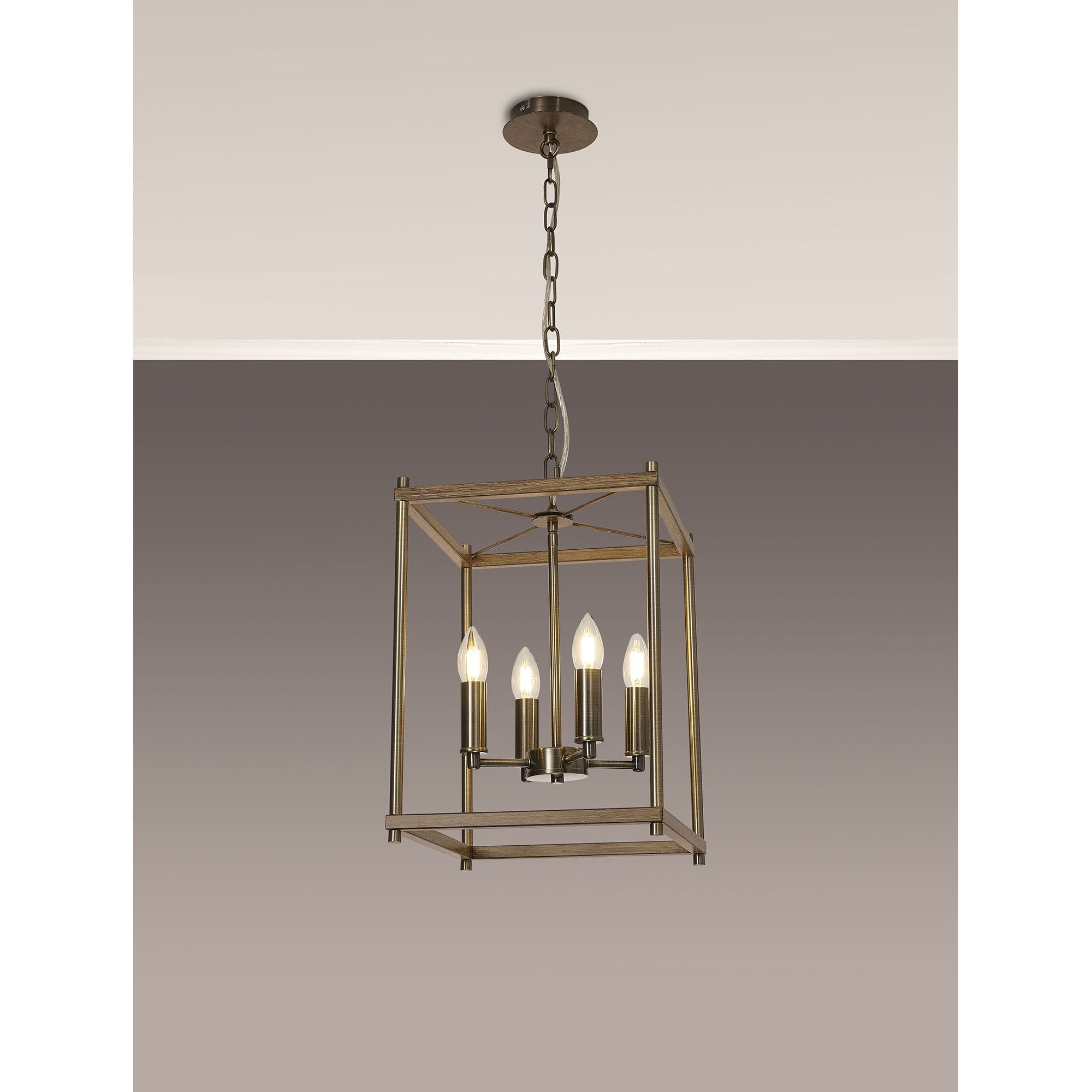 NL92589 Icart 4 Light Pendant Medium Oak Antique Brass