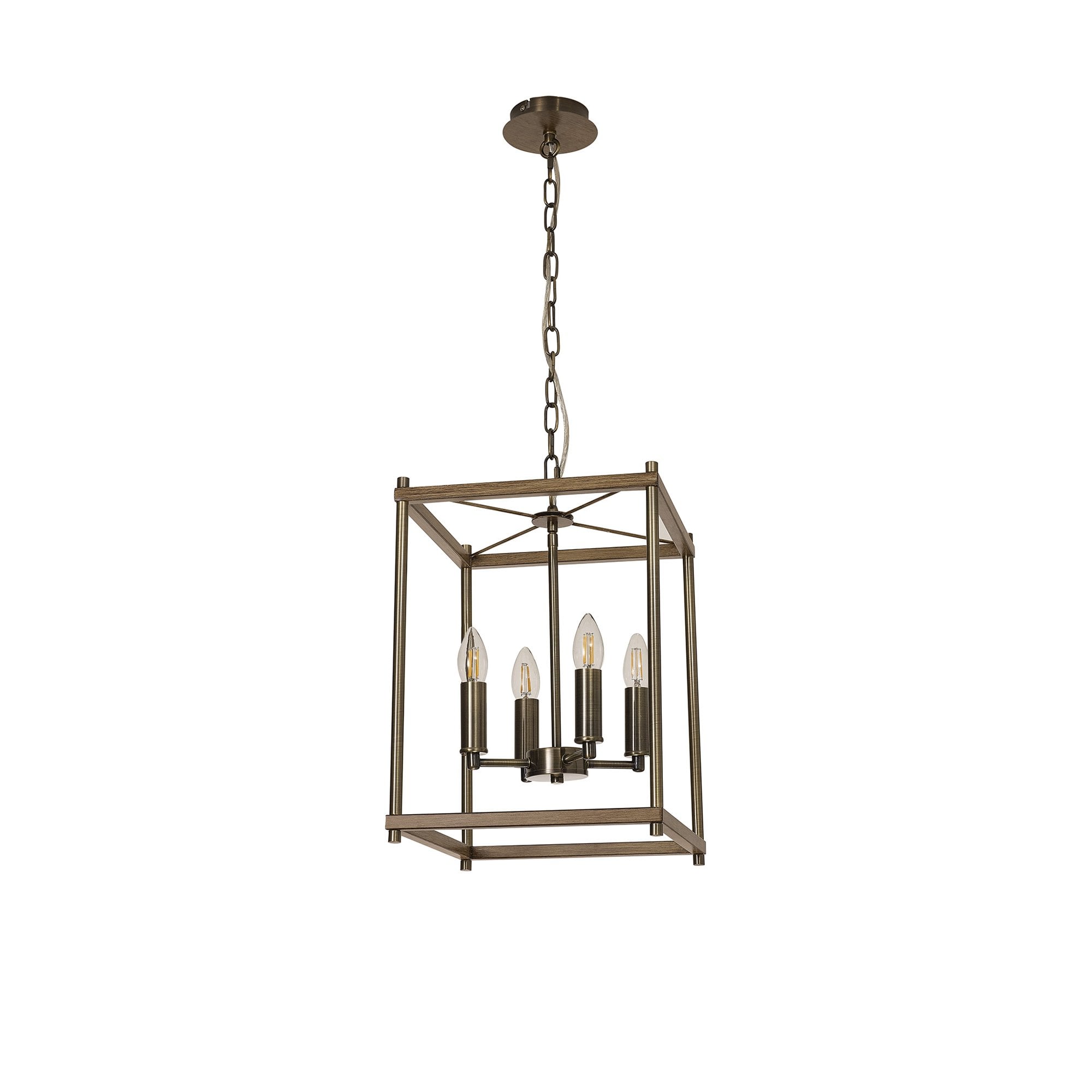NL92589 Icart 4 Light Pendant Medium Oak Antique Brass