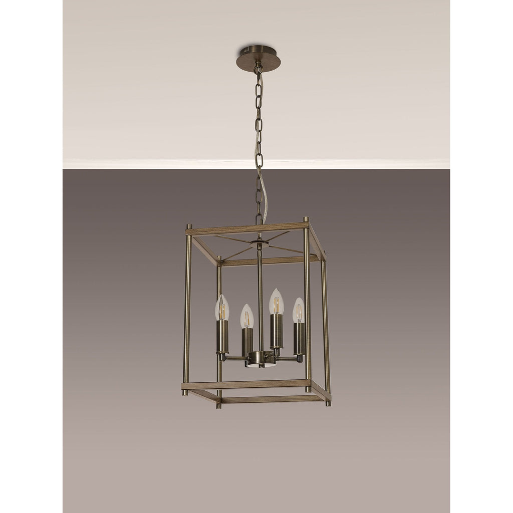 NL92589 Icart 4 Light Pendant Medium Oak Antique Brass