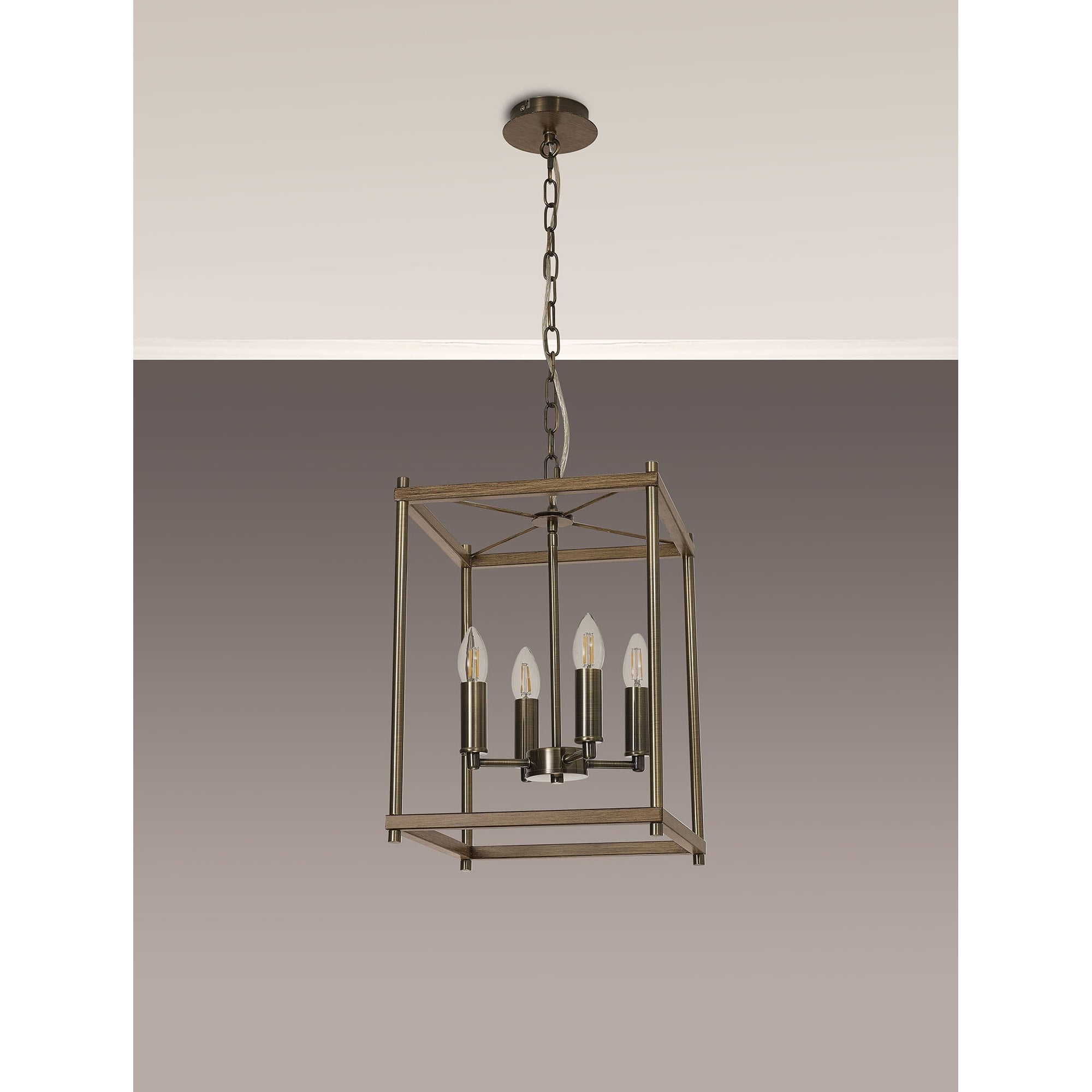 NL92589 Icart 4 Light Pendant Medium Oak Antique Brass