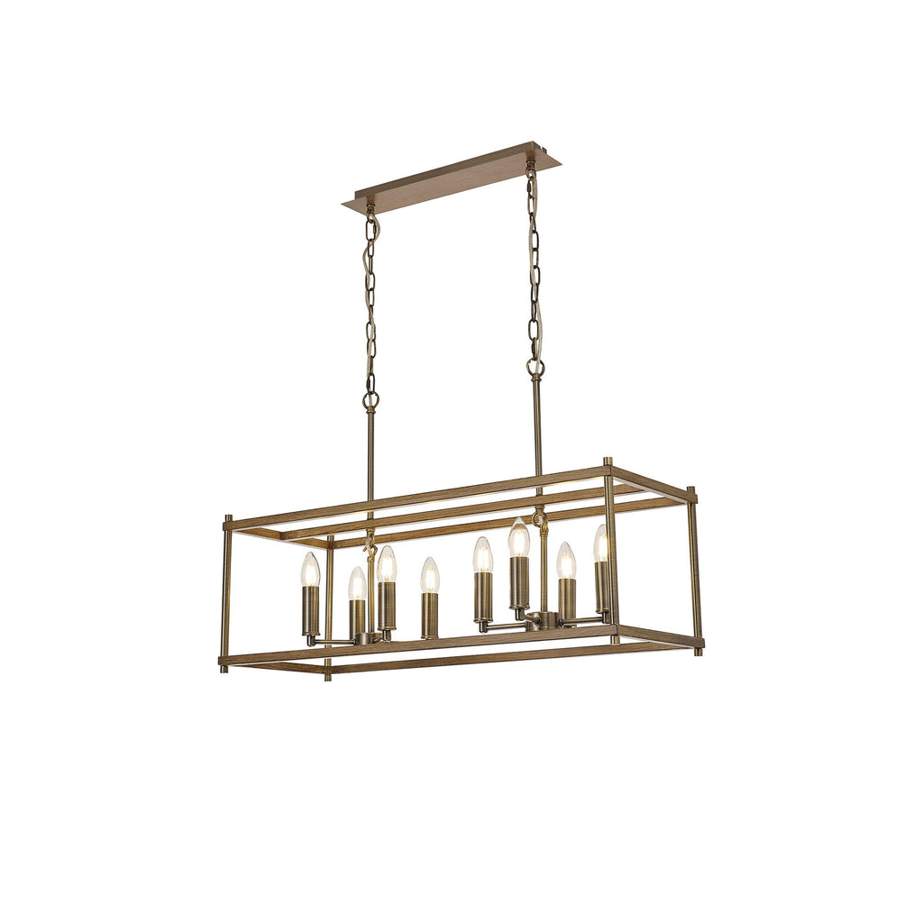 NL92599 Icart 8 Light Linear Pendant Medium Oak Antique Brass