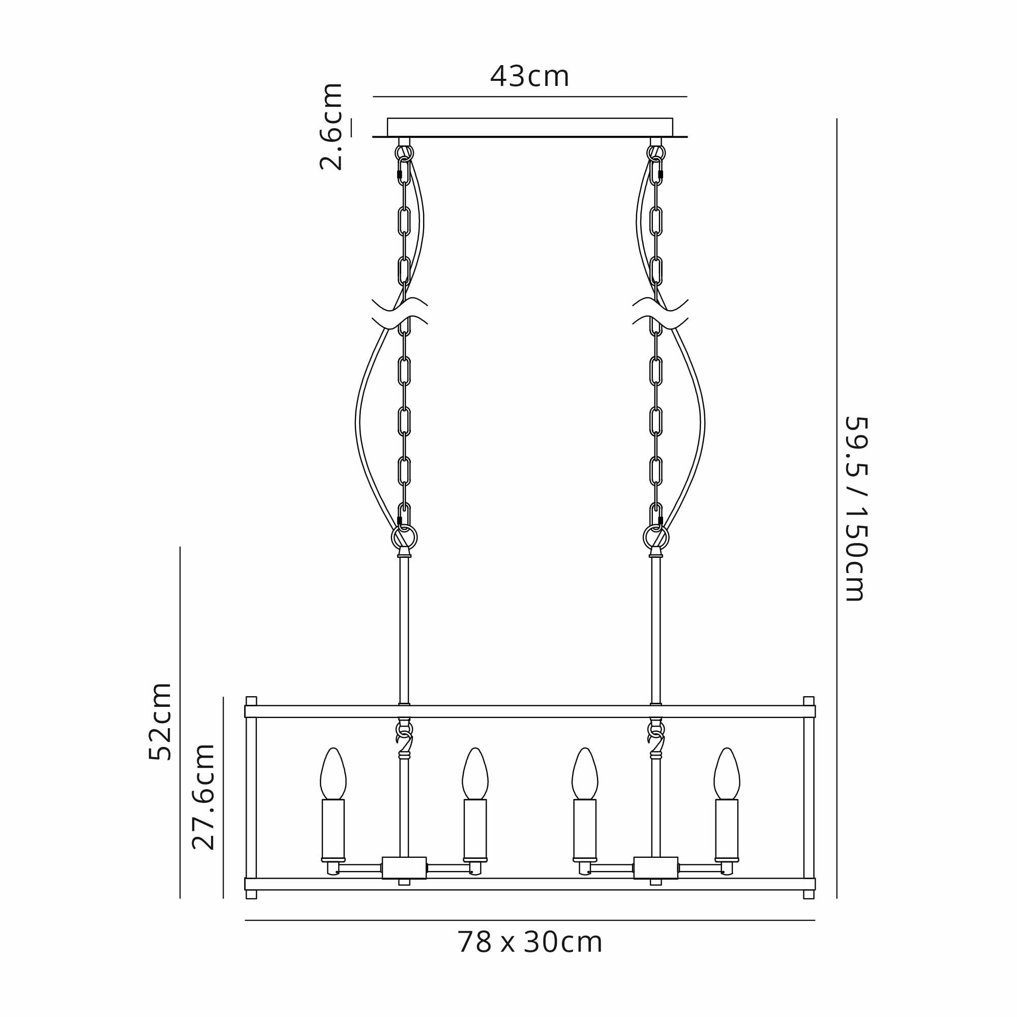 NL92599 Icart 8 Light Linear Pendant Medium Oak Antique Brass