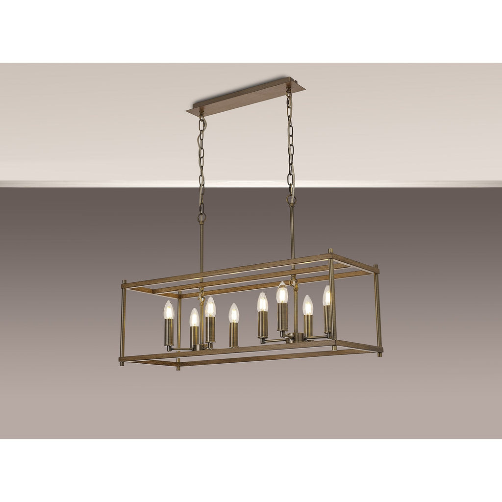 NL92599 Icart 8 Light Linear Pendant Medium Oak Antique Brass