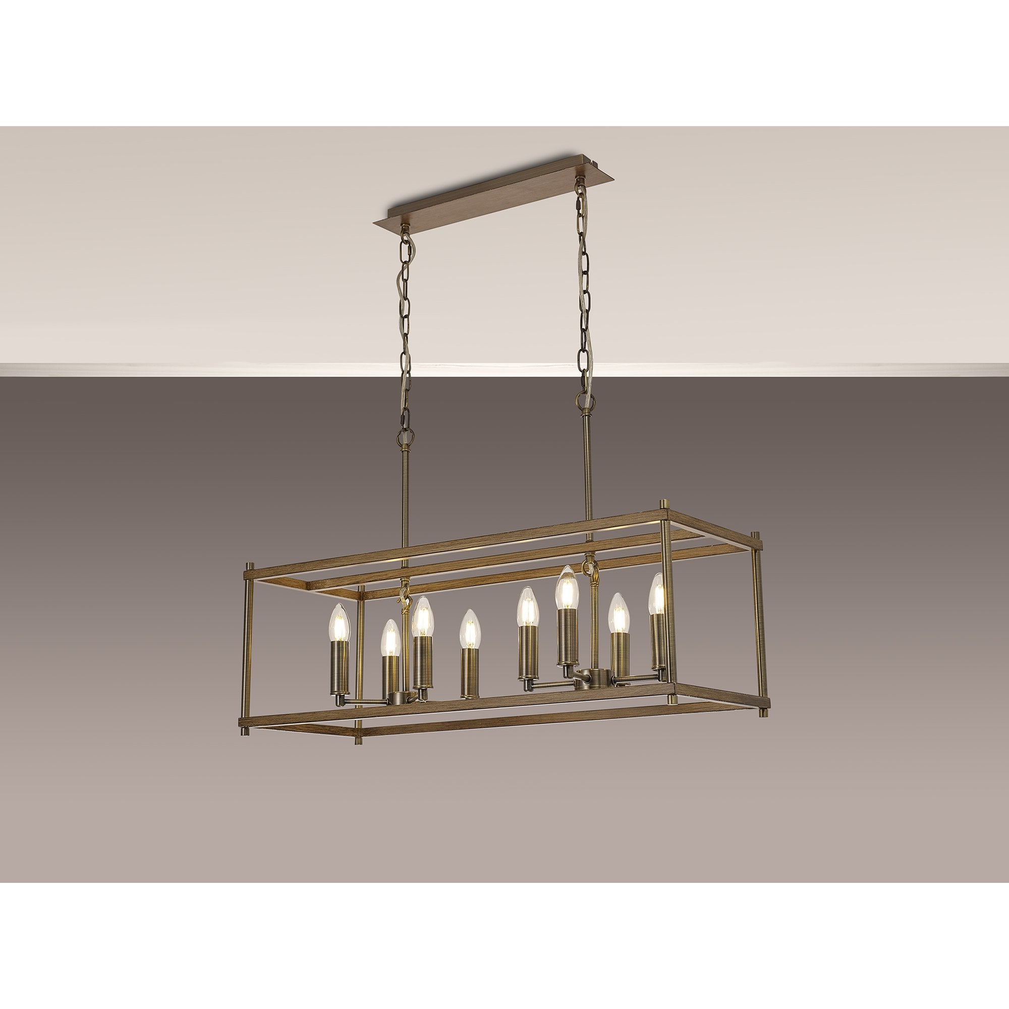 NL92599 Icart 8 Light Linear Pendant Medium Oak Antique Brass