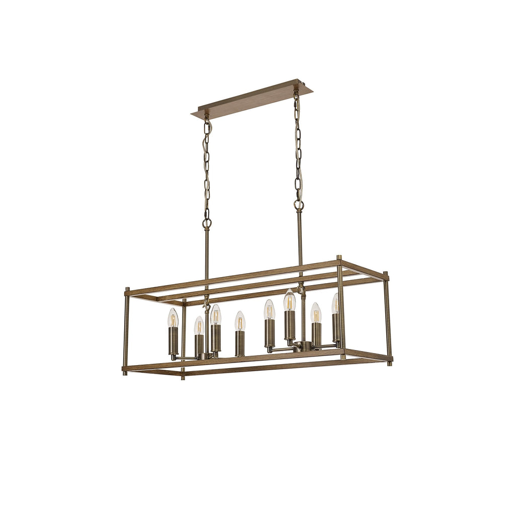 NL92599 Icart 8 Light Linear Pendant Medium Oak Antique Brass