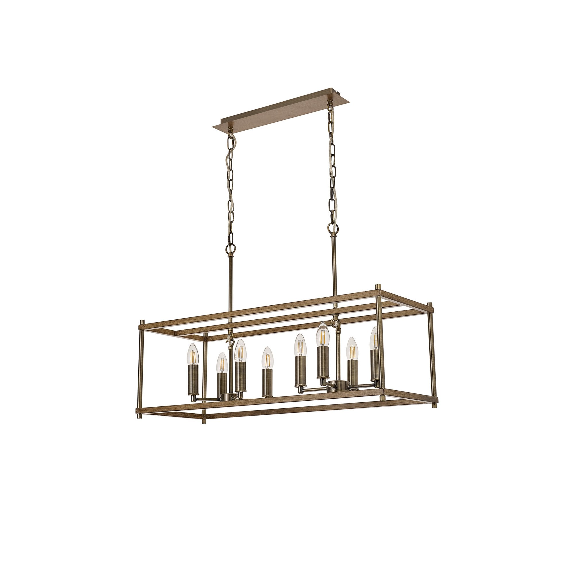 NL92599 Icart 8 Light Linear Pendant Medium Oak Antique Brass