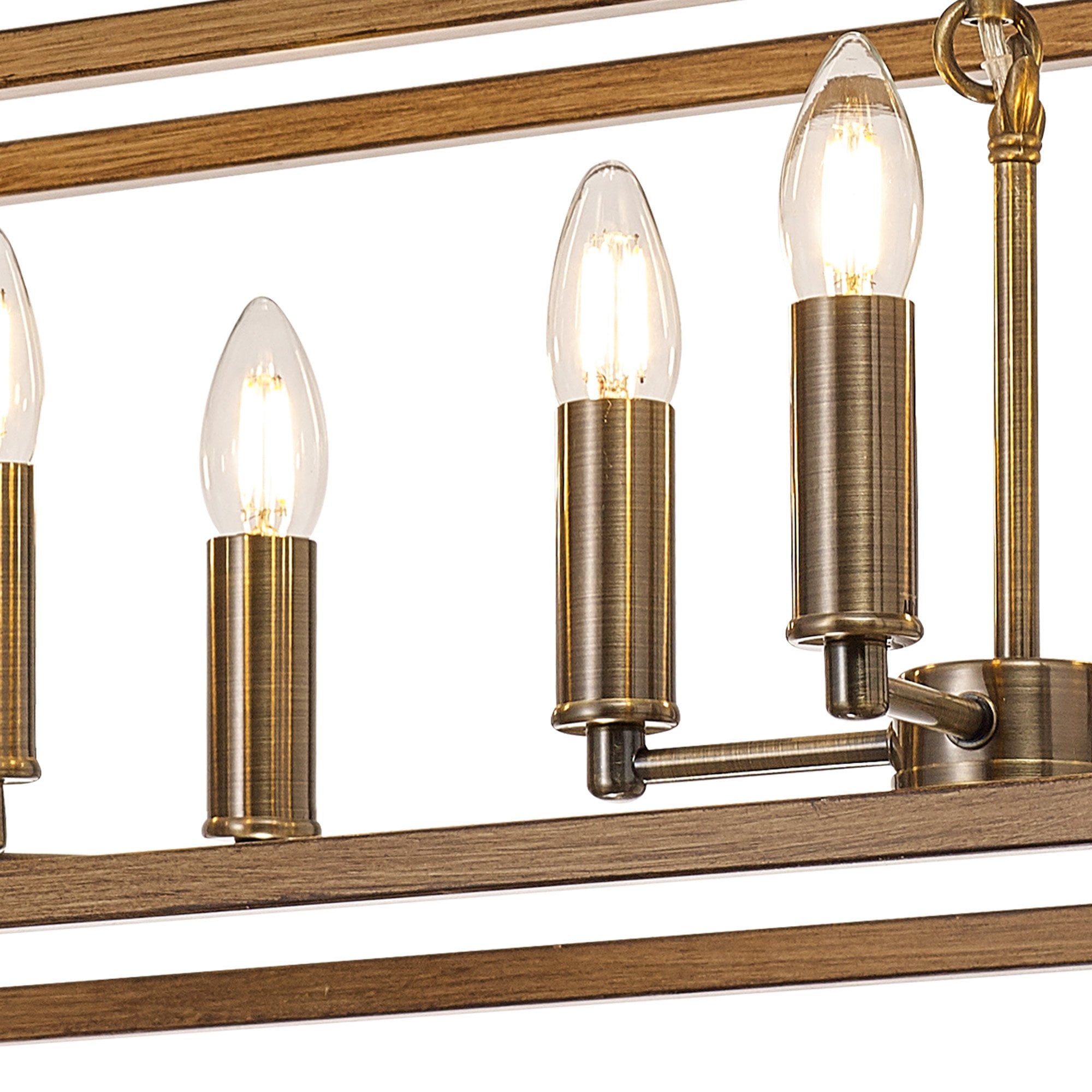 NL92599 Icart 8 Light Linear Pendant Medium Oak Antique Brass