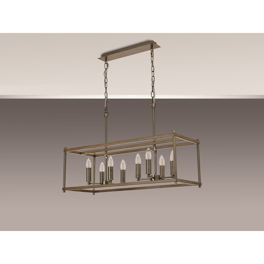 NL92599 Icart 8 Light Linear Pendant Medium Oak Antique Brass