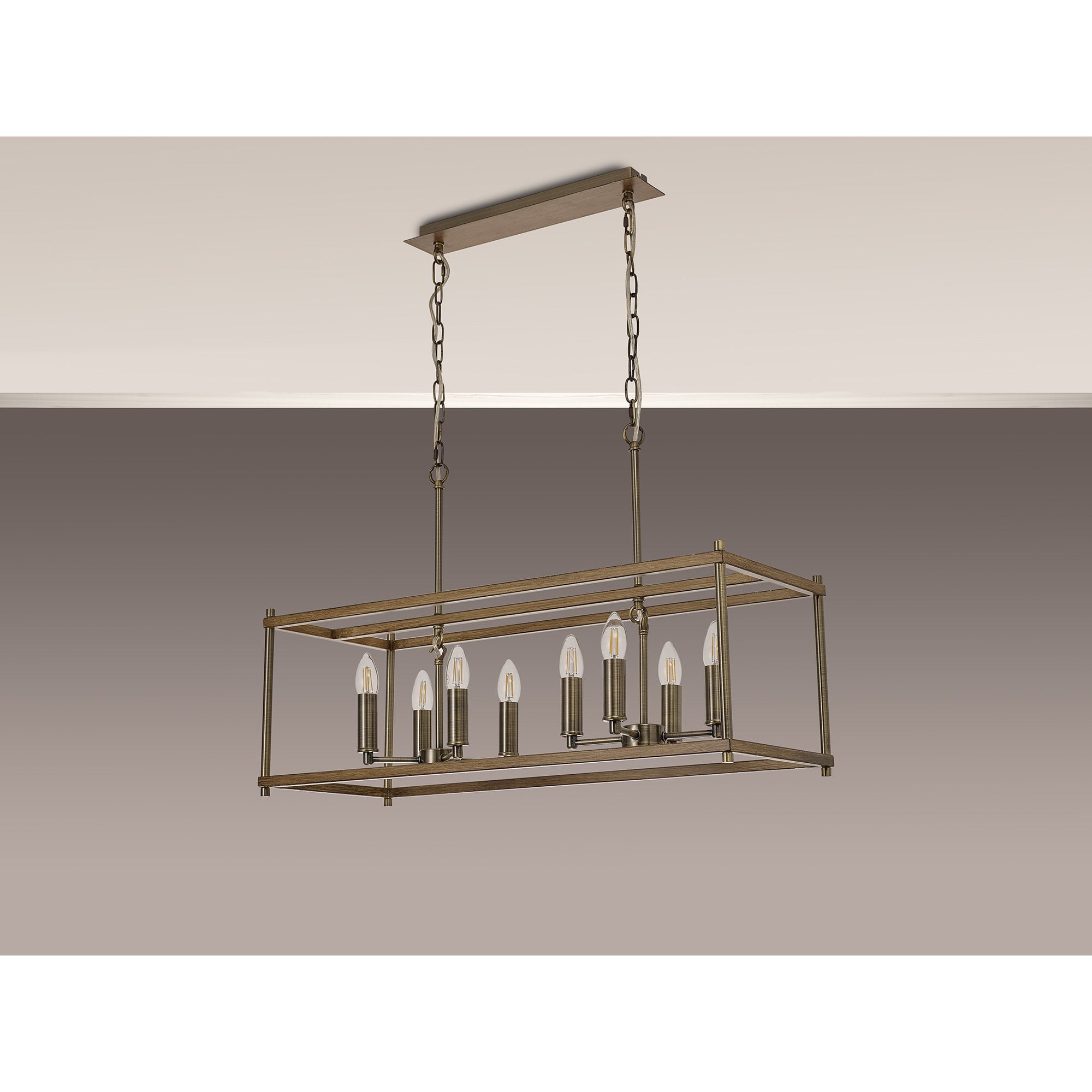 NL92599 Icart 8 Light Linear Pendant Medium Oak Antique Brass