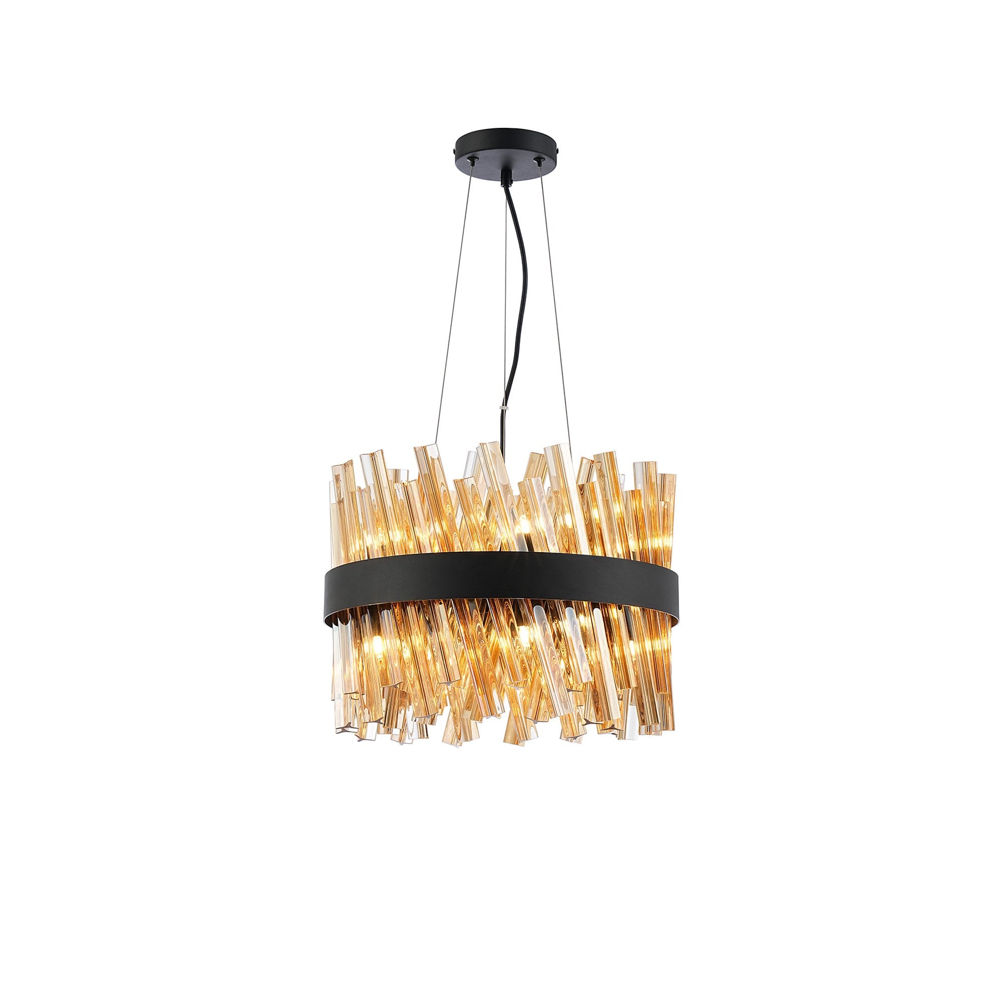 NL9498BL/AM9 Kaffer 10 Light Round Pendant Satin Black Amber