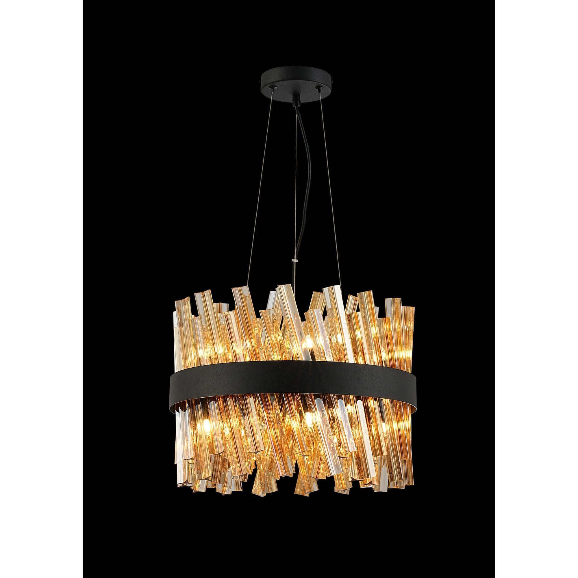 NL9498BL/AM9 Kaffer 10 Light Round Pendant Satin Black Amber