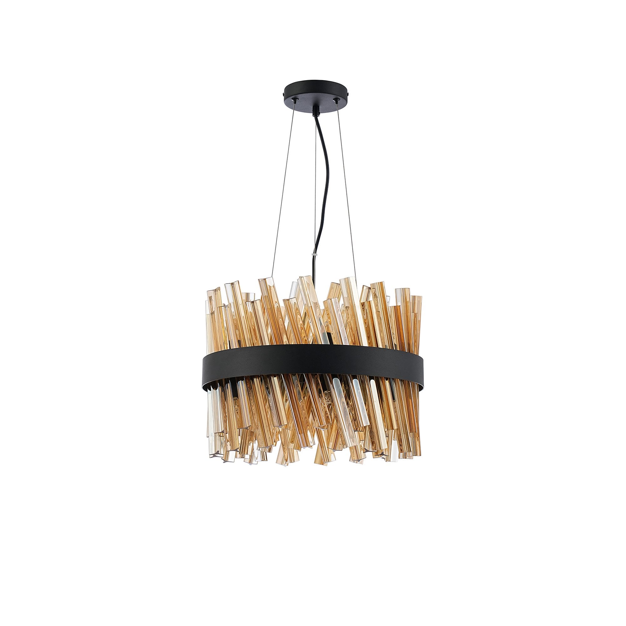 NL9498BL/AM9 Kaffer 10 Light Round Pendant Satin Black Amber