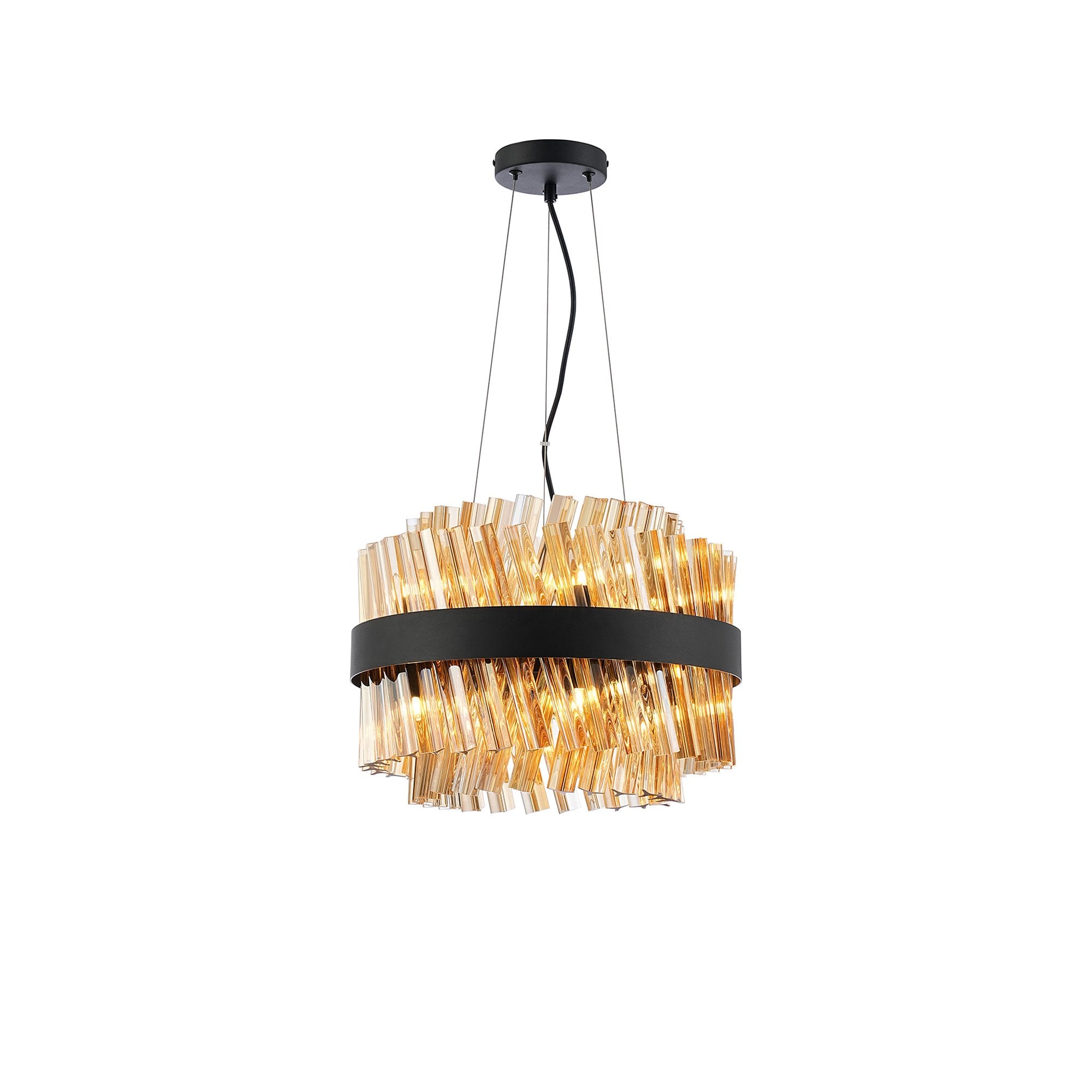 NL9498BL/AM9 Kaffer 10 Light Round Pendant Satin Black Amber