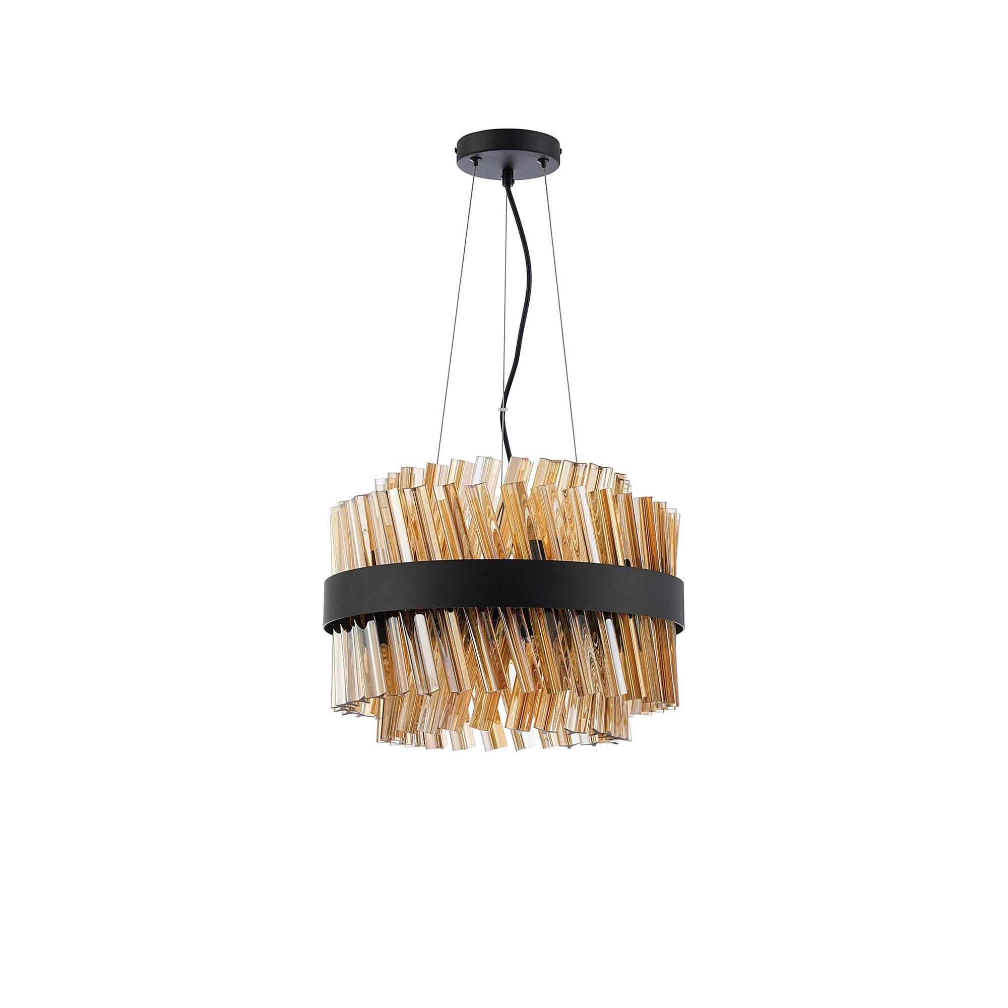 NL9498BL/AM9 Kaffer 10 Light Round Pendant Satin Black Amber