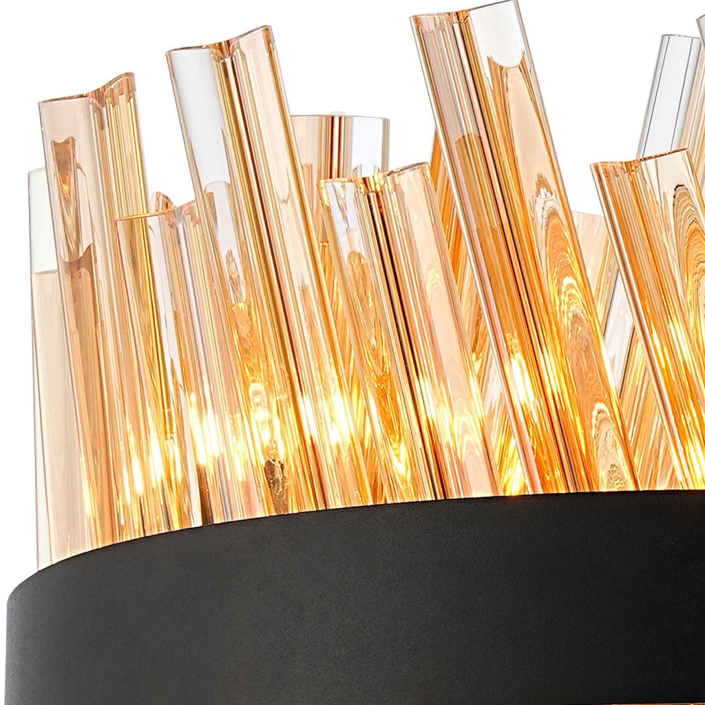 NL9498BL/AM9 Kaffer 10 Light Round Pendant Satin Black Amber