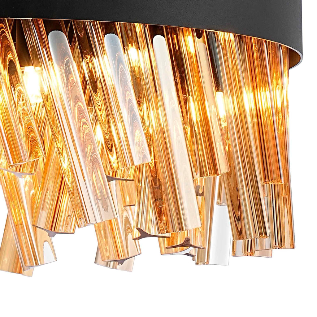 NL9498BL/AM9 Kaffer 10 Light Round Pendant Satin Black Amber