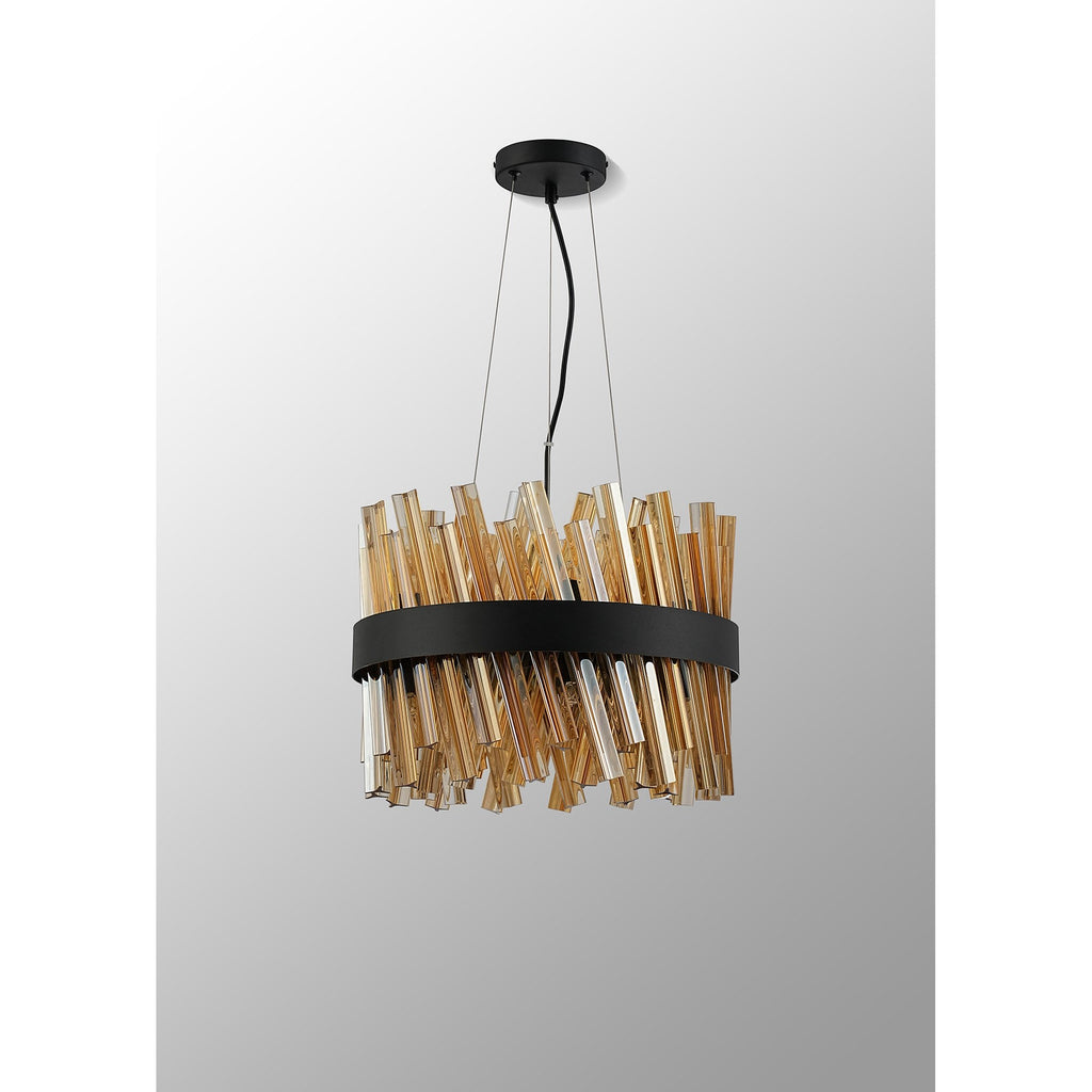 NL9498BL/AM9 Kaffer 10 Light Round Pendant Satin Black Amber